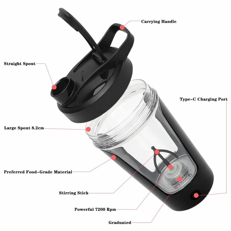LOMUG Elektryczny shaker do białek 450 ml automatyczny mikser proteinowy ładowany USB czarny