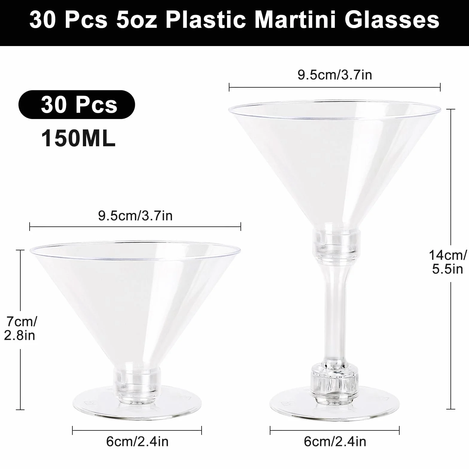 Martini plastikowe słoiki wielokrotnego użytku 150 ml zestaw 30 sztuk przezroczyste kieliszki z trzonkiem