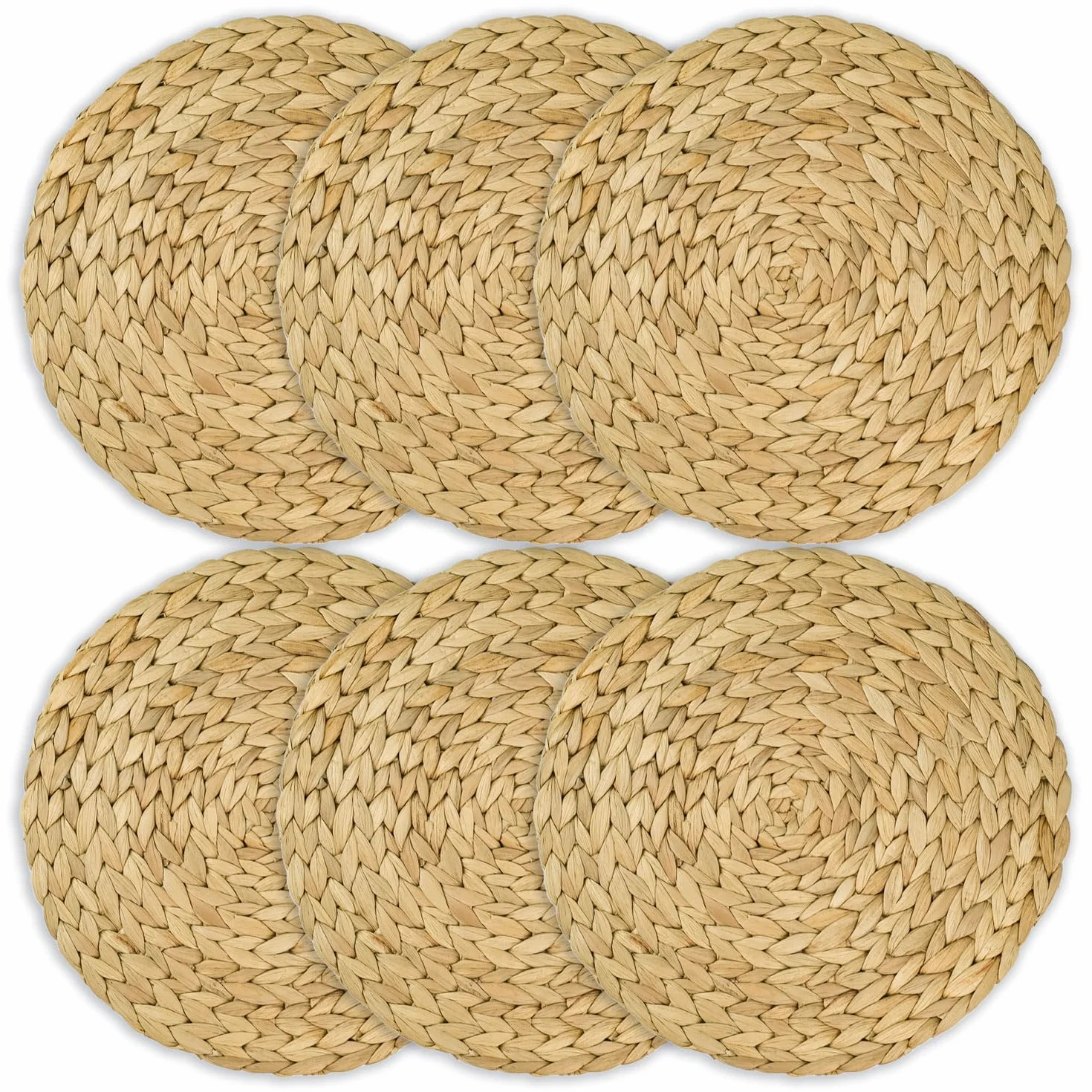 HMF Zestaw podkładek stołowych, okrągły, pleciony z hiacyntu wodnego, zmywalny, zestaw 6 sztuk, 30 cm