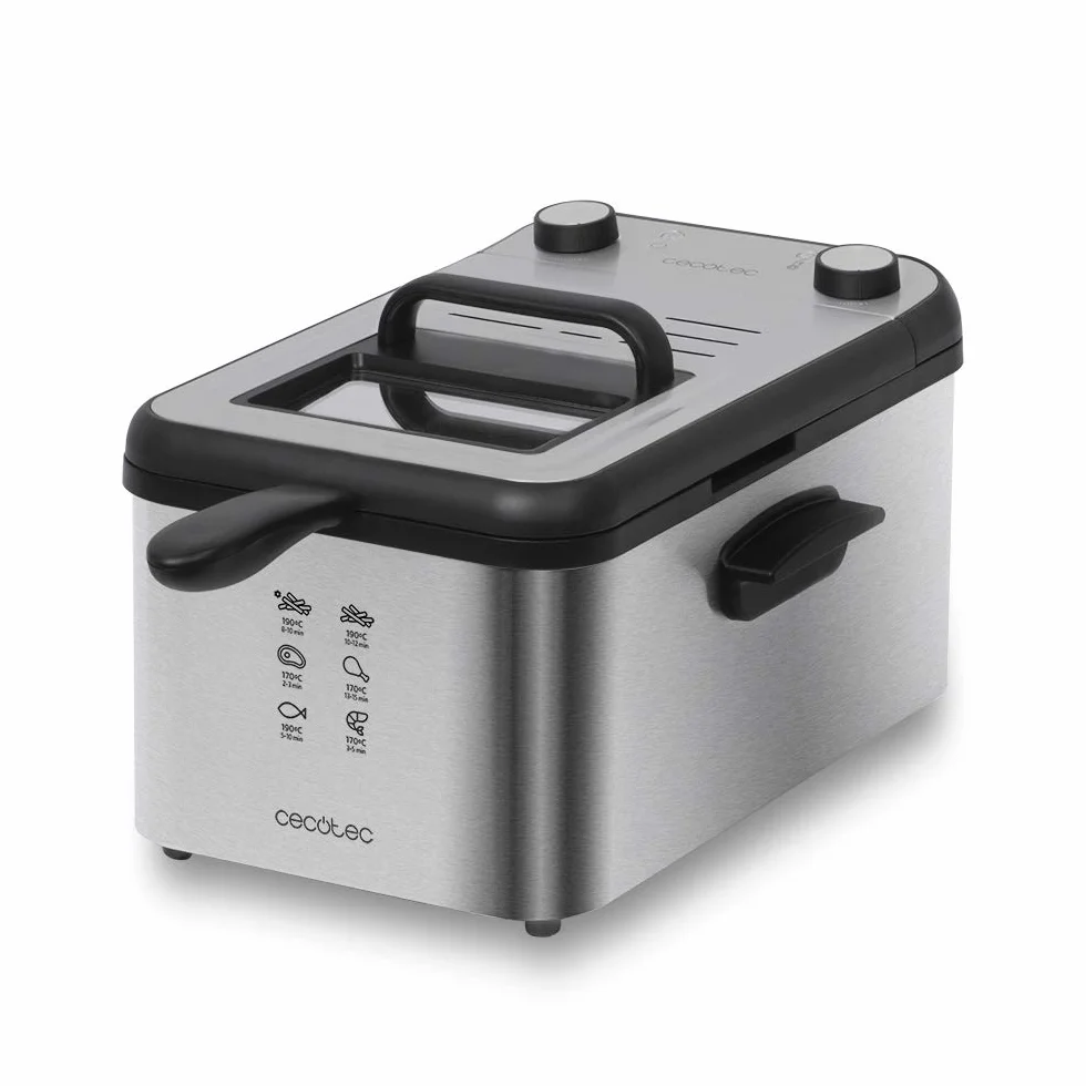 Cecotec Elektryczna frytkownica CleanFry Infinity – pojemność 1,5 l - 4 l, filtr i olej, temperatura do 190ºC, nadaje się do zmywarek do naczyń (pełna stal nierdzewna, 3 litry)