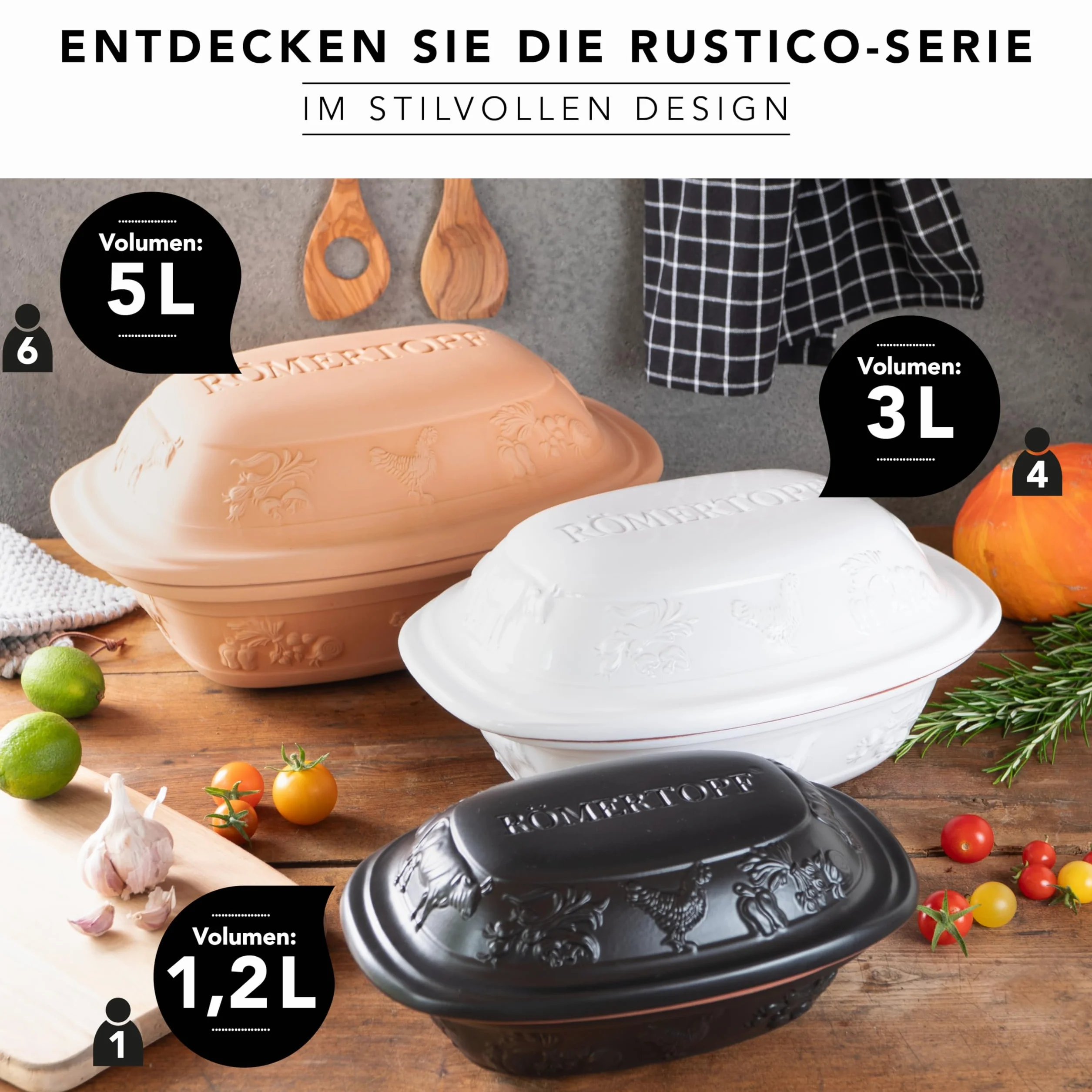 Römertopf garnek do pieczenia RUSTICO dla 4 osób – 3 litrowy garnek do duszenia z pokrywką z ceramiki – do duszenia, smażenia i gotowania na parze – nadaje się do piekarnika