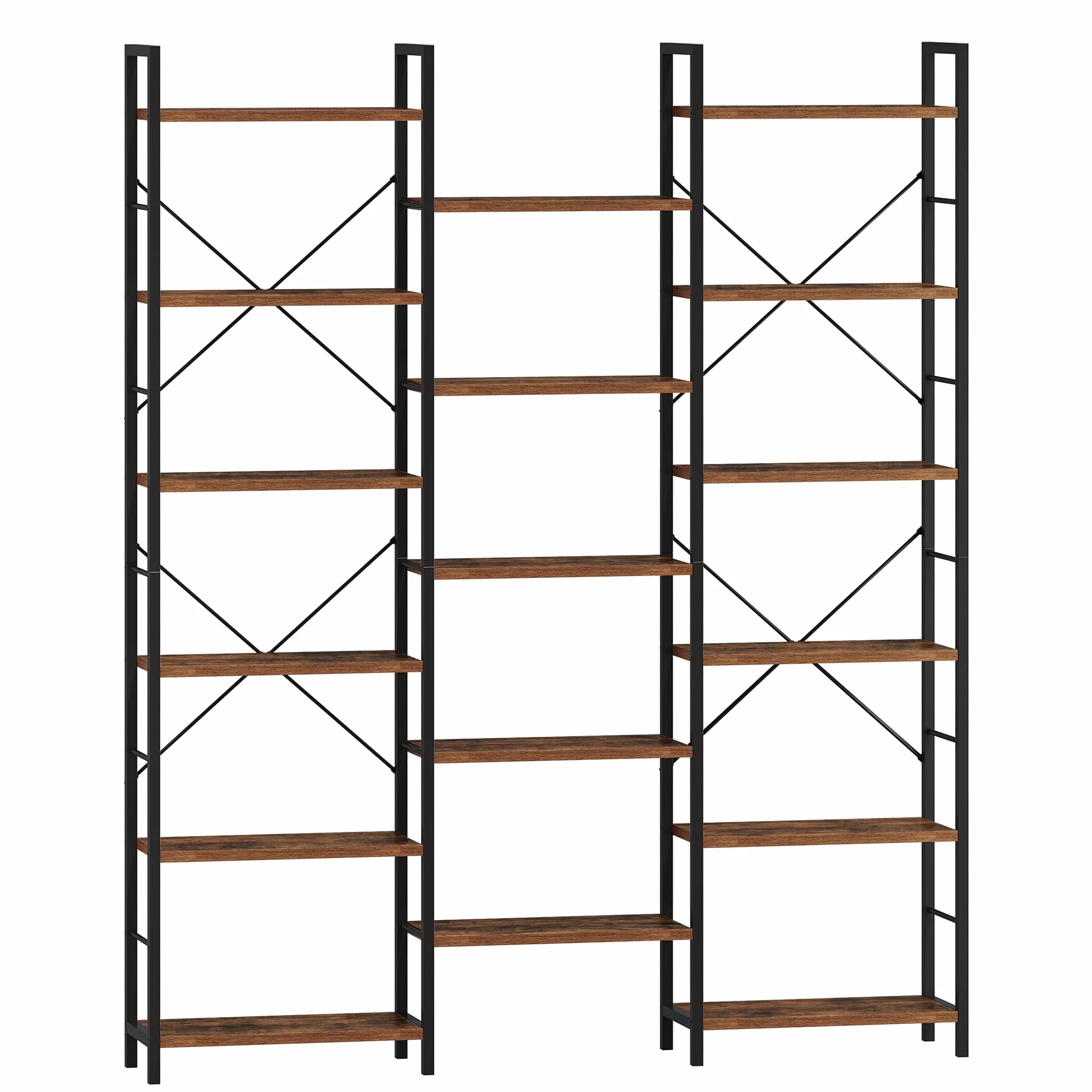 Hzuaneri Regał na książki, stojący, 17 półek, regulowany odstęp, 24 x 152 x 186 cm, regał na książki z metalową ramą, do salonu, sypialni, gabinetu rustykalny brąz i czerń BC10101B