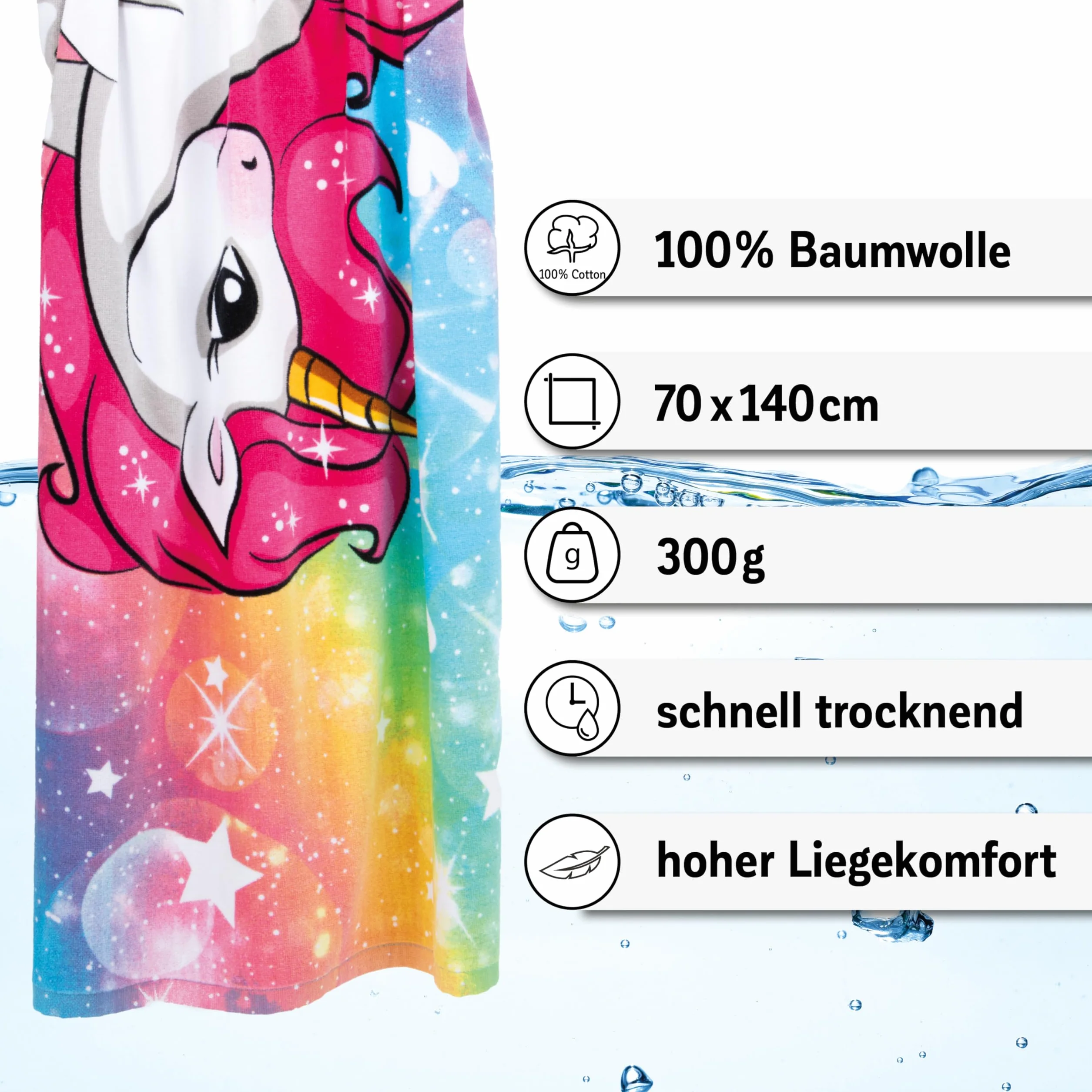 Ręcznik jednorożec 70x140cm dla dzieci dziewczynki 100% bawełna, ręcznik kąpielowy, ręcznik plażowy, ręcznik do plaży, jednorożec, miękki, szybkoschnący, delikatny, koń