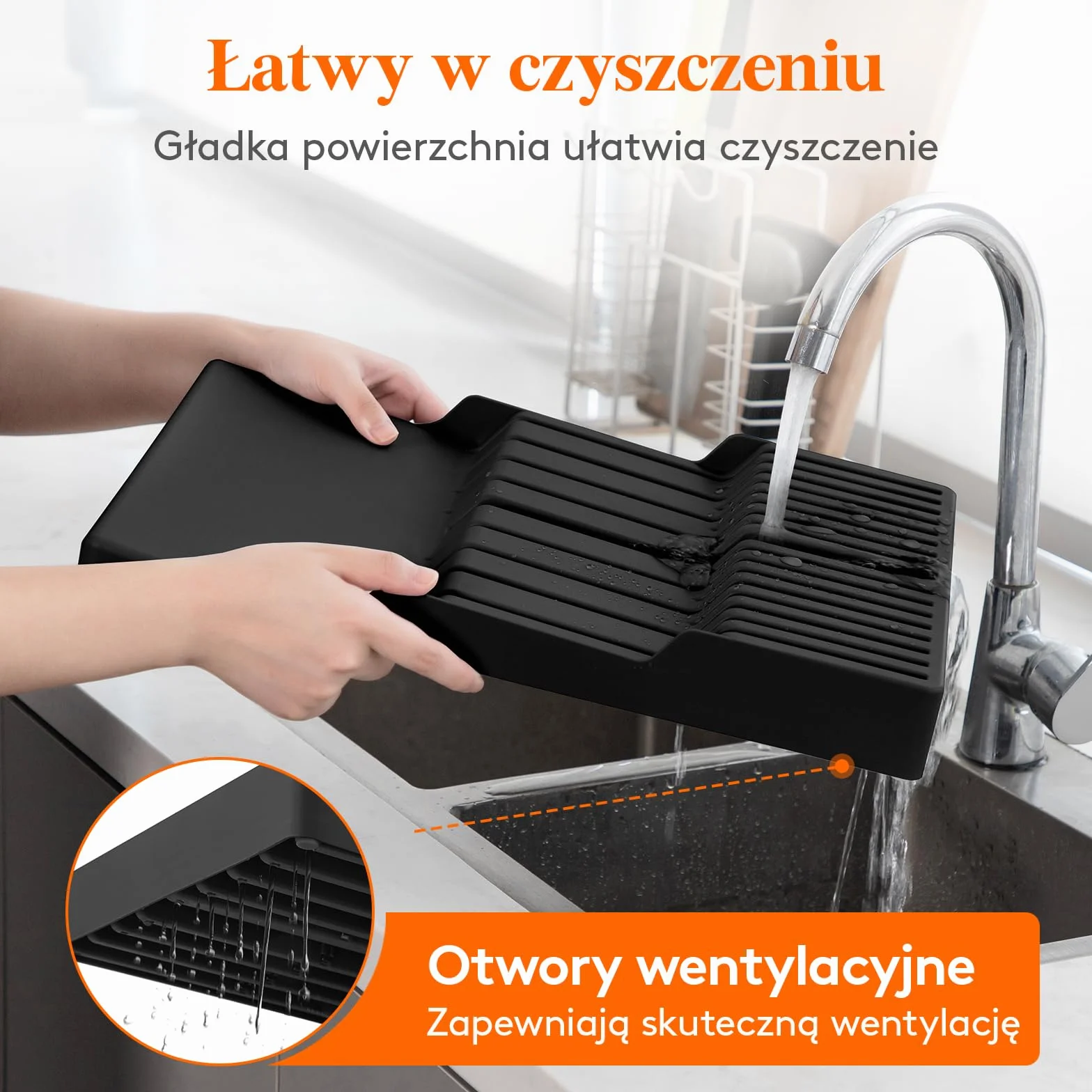 Lifewit Magnetyczny uchwyt na noże, szuflada na 16 noży, 29,5 x 42 x 5 cm, organizer na noże z antypoślizgowym dnem, pusty blok na noże z tworzywa sztucznego, duży wkład do szuflady, czarny