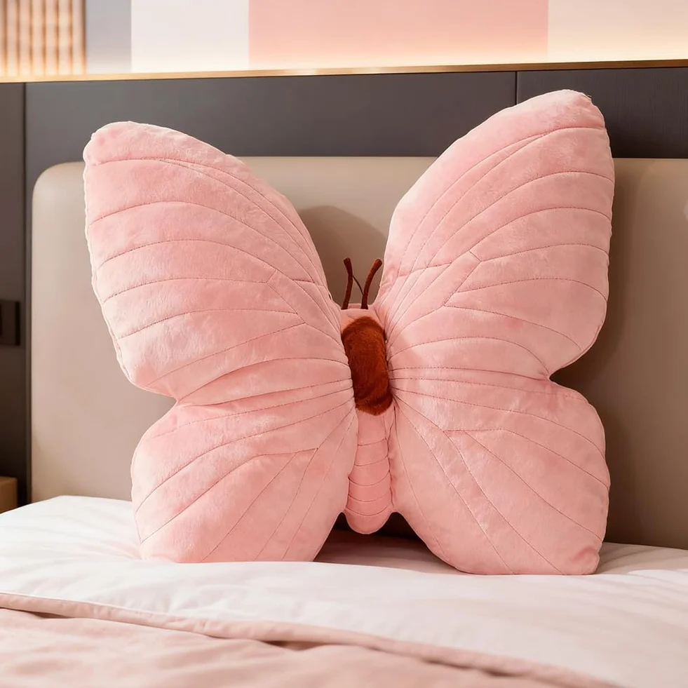 Poduszka do przytulania w kształcie motyla, pluszowa poduszka 40 cm, przytulna poduszka Aesthetic, poduszka dekoracyjna, pluszowa miękka dekoracja dla dzieci, do salonu, na sofę (różowa)
