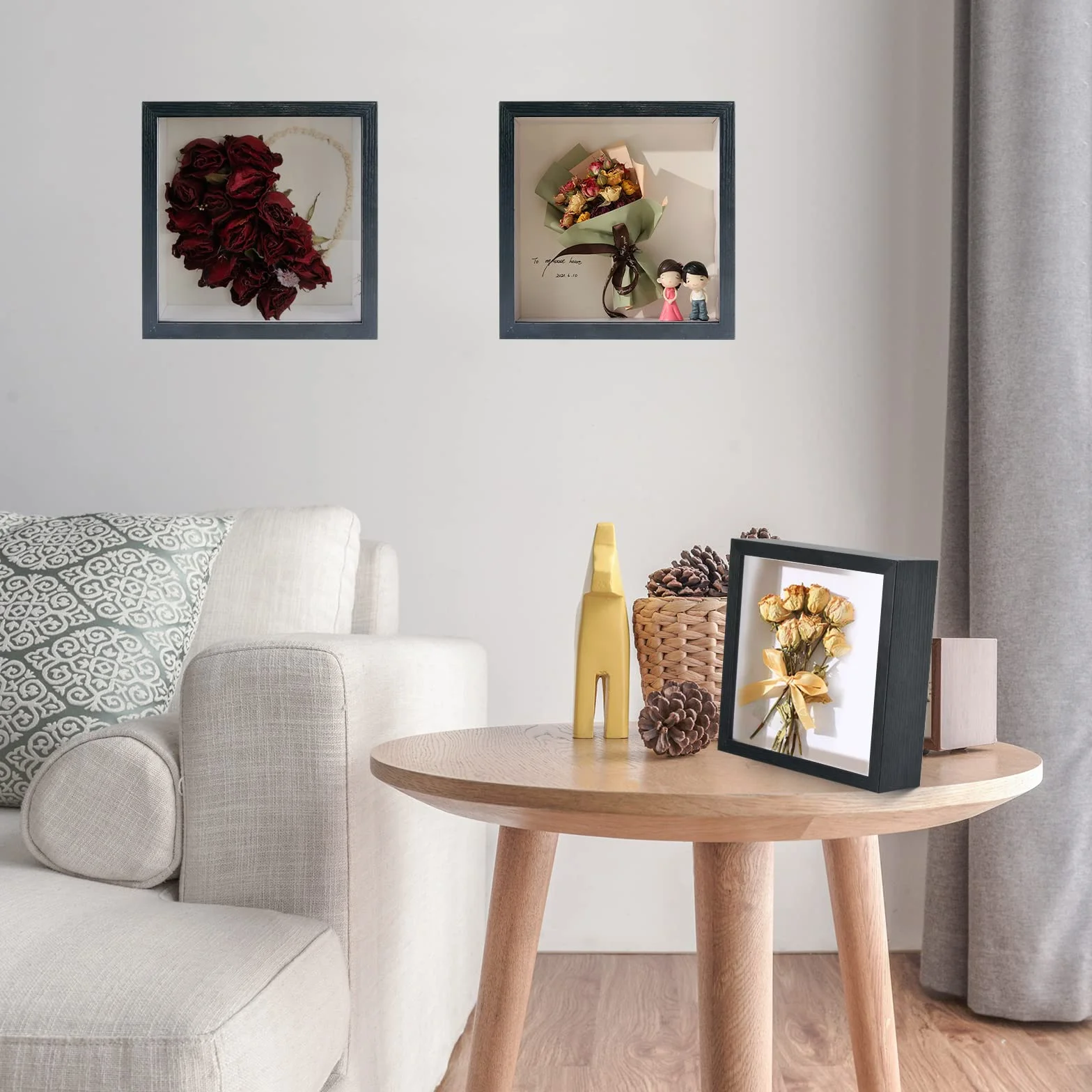Ramka do cieni 20 x 20 cm, czarne, głębokie ramki do rękodzieła 3D, głębokie ramki obrazów z ekspozycją pudełkową, idealna do pamiątek, zdjęć, kwiatów, medali, biletów, montażu na stole lub na