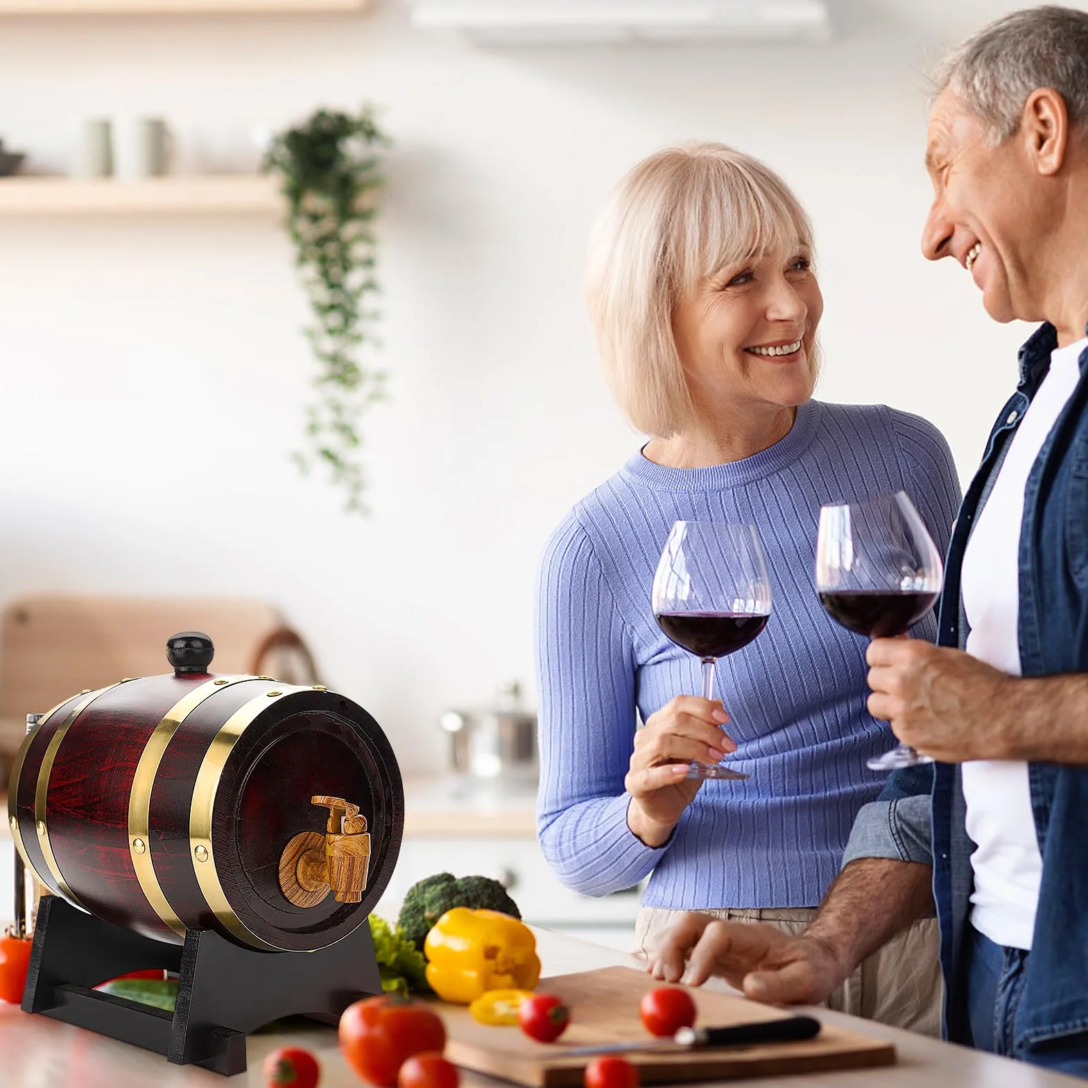 Greensen Dębowa beczka 1,5 l, drewniana beczka w stylu vintage, dozownik wina, spersonalizowana beczka na wino, do whisky, do domu, baru, na imprezę i bankiet, urodzinowy (1,5