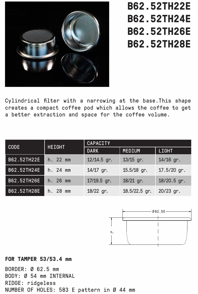 verybarista IMS Precision kosz filtrujący 14 g B62.52TH22E kompatybilny z 54 mm Breville Sage Espresso Machines Express, Bambino, Bambino Plus, Barista Pro