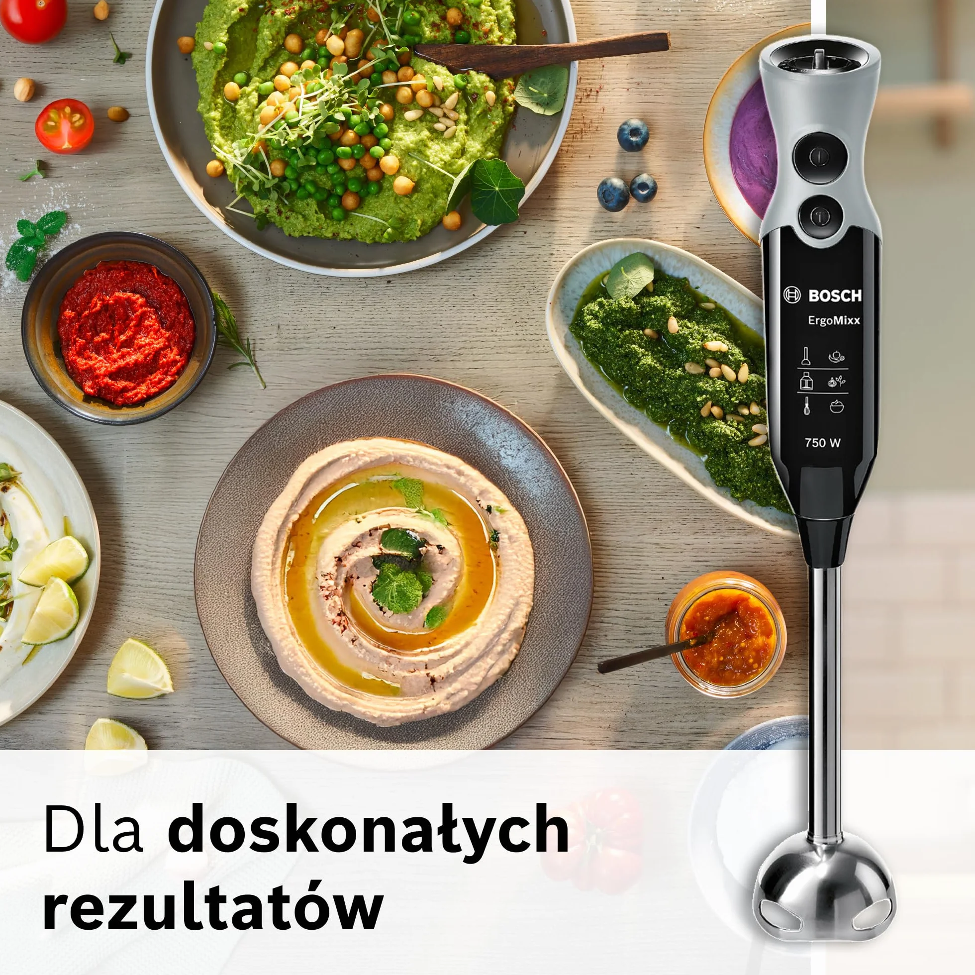 Bosch, blender ręczny, ErgoMixx, silnik 750 W, 12 prędkości i funkcja turbo, rozdrabniacz, trzepaczka i pojemnik, czarny, MSM67160
