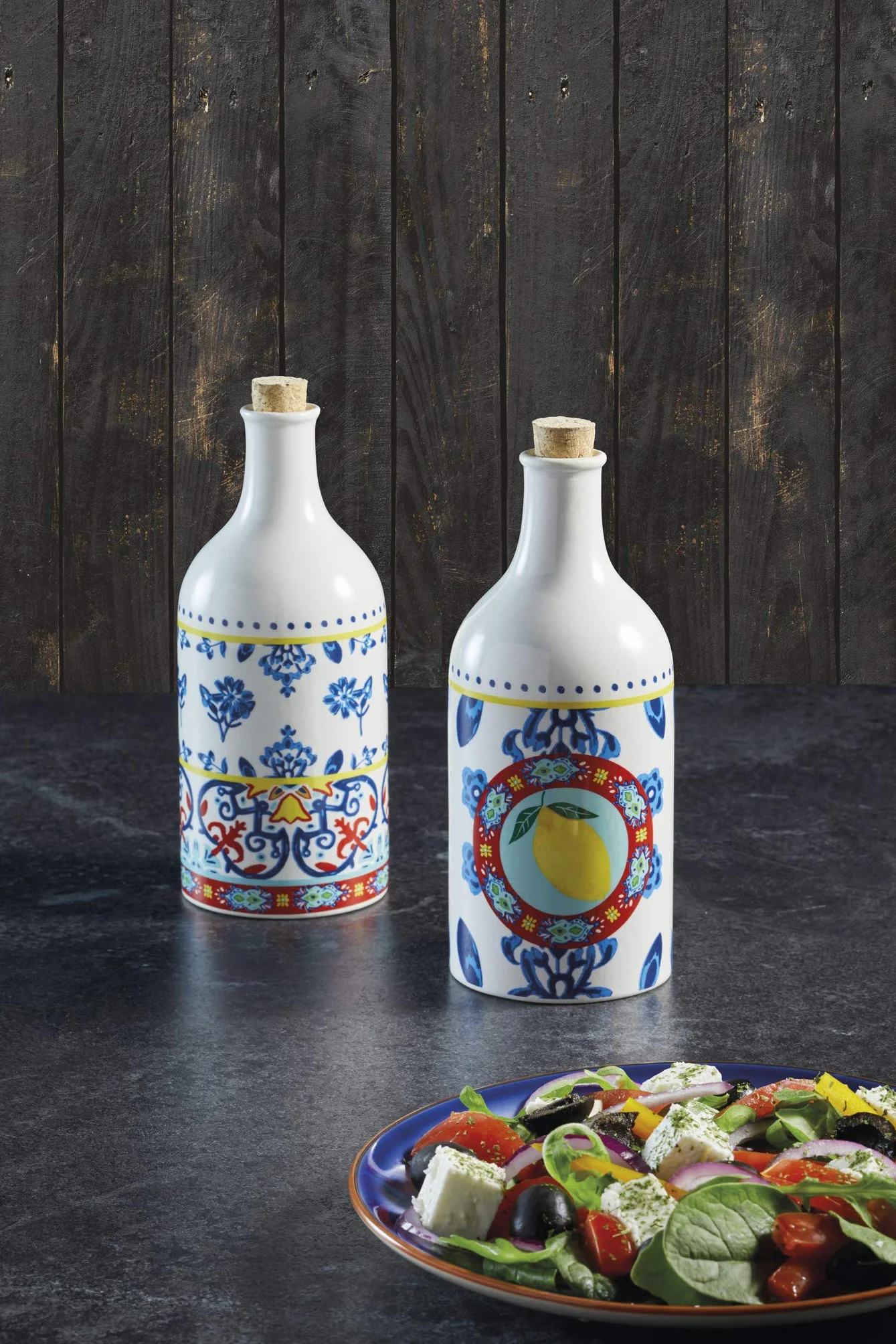 KitchenCraft World of Flavours zestaw butelek na ocet i olej, ceramiczny, wielokolorowy, 500 ml