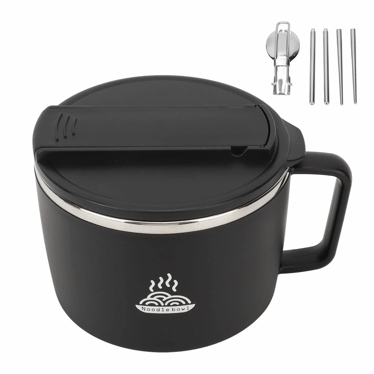 Mikrofalowa miska makaronowa, mikrofalowa miska ramen Zestaw z pokrywką Spork pałeczki 1200 ml przenośna miska zupa z uchwytem Uchwyt telefonu Instant Makoder Office for Dorm