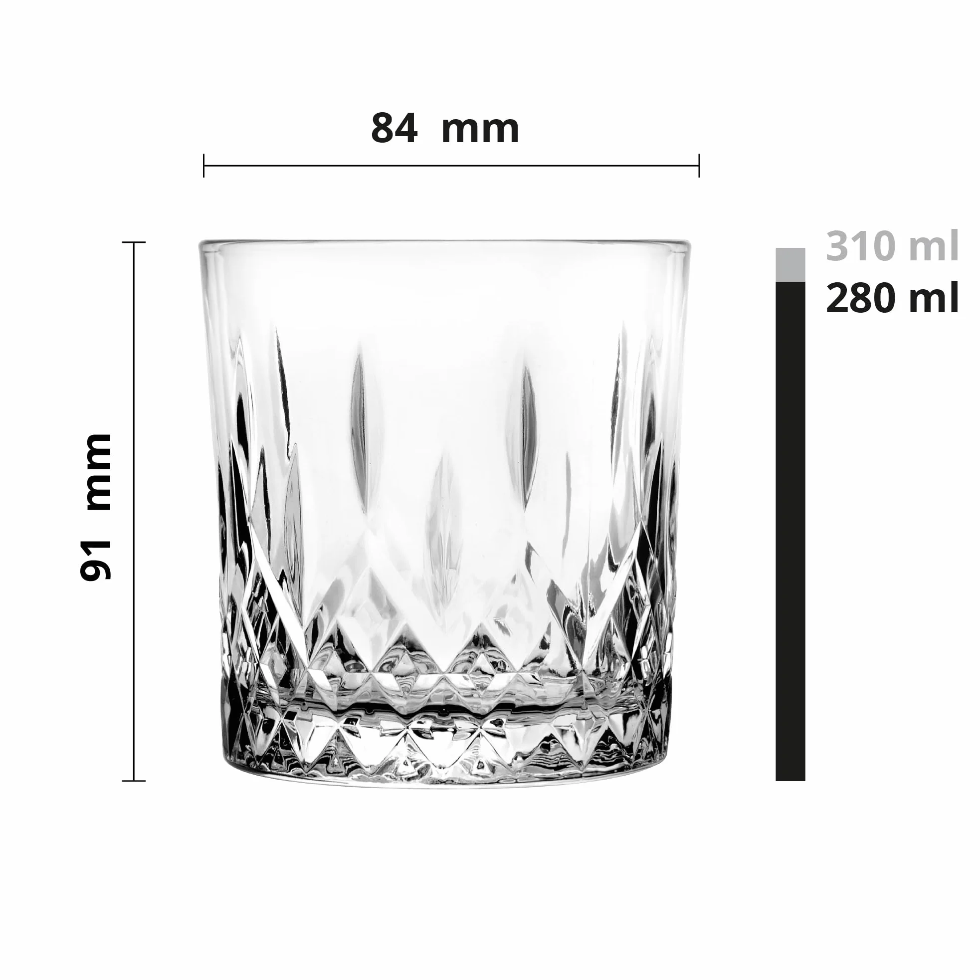 Glasmark KROSNO 1992 zestaw szklanek do whisky szklanki do whisky 4-częściowy 280 ml Rum Gin Bourbon koktajl kieliszek do whisky kieliszki do napojów szlifowane można myć w zmywarce