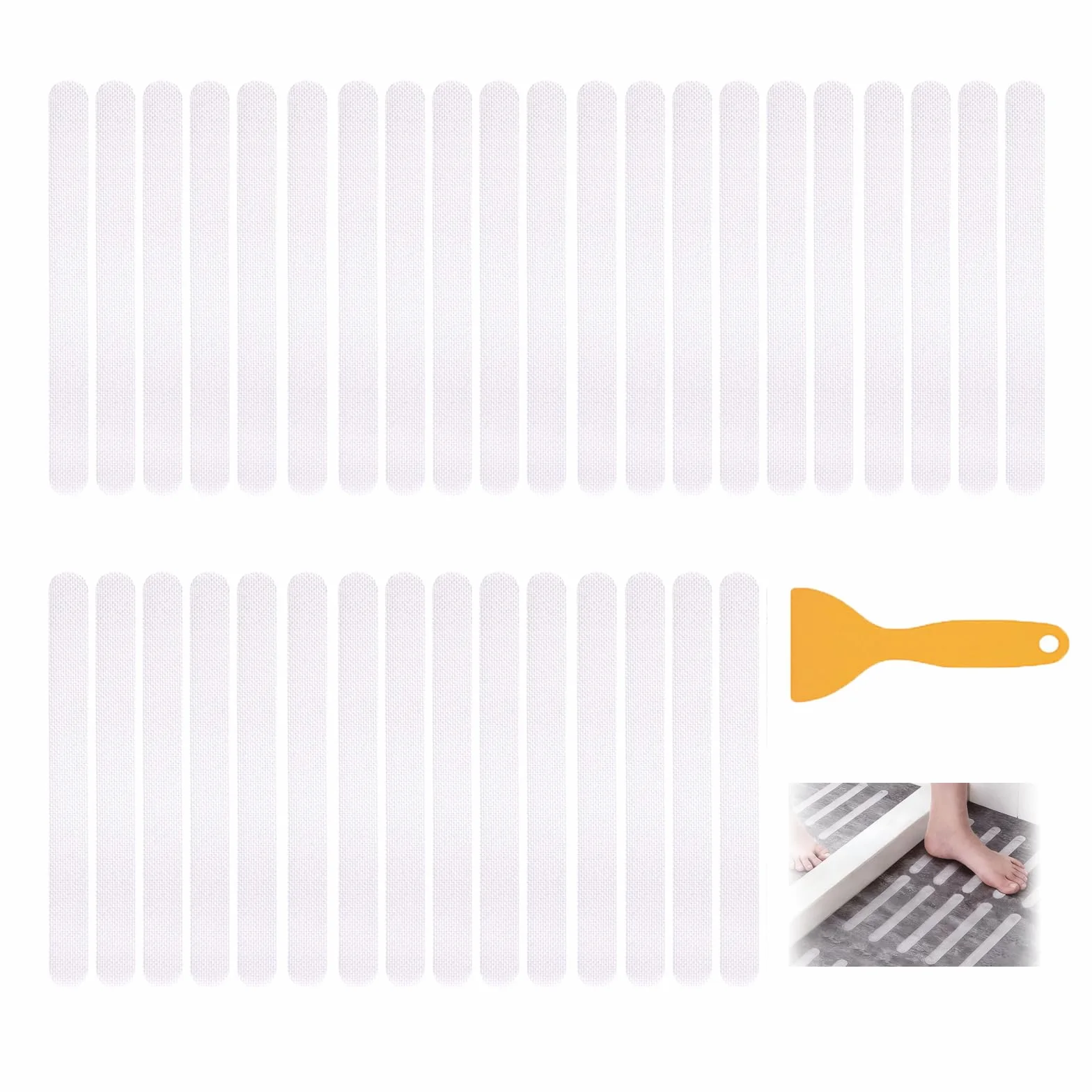 Naklejki antypoślizgowe w paski, 36 sztuk, przezroczyste naklejki antypoślizgowe, 20 x 2 cm, samoprzylepne paski bezpieczeństwa do wanny i prysznica, antypoślizgowe naklejki pod prysznic ze
