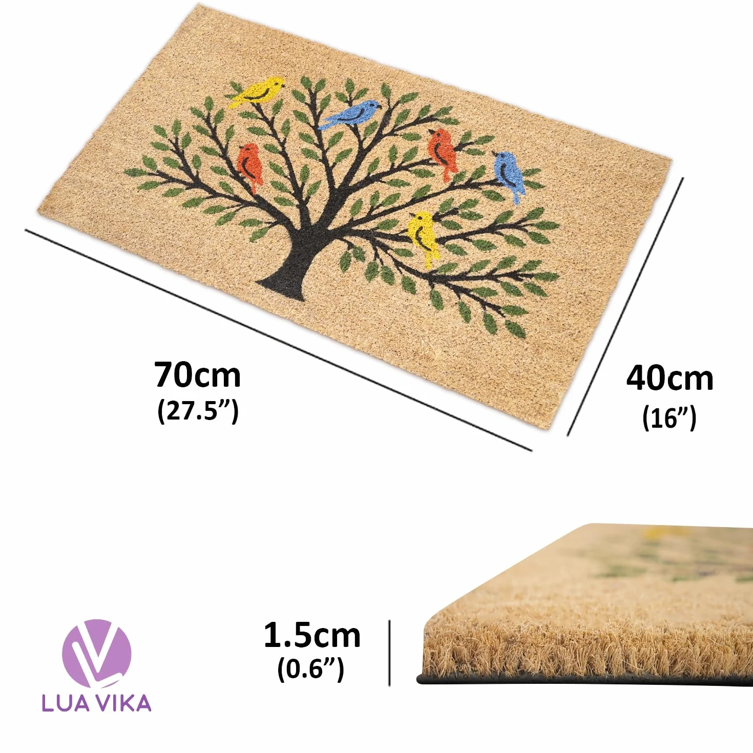 Wycieraczka z włókna kokosowego - drzewo ptaków - 40 x 70 cm - wycieraczka zewnętrzna - wycieraczka pod drzwi wejściowe na zewnątrz - wycieraczki na zewnątrz