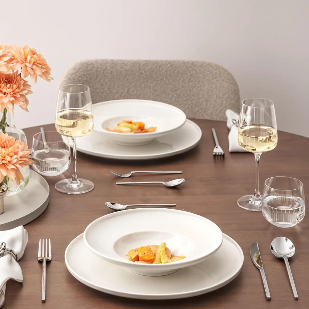 Villeroy & Boch – Afina talerz głęboki z porcelany premium, talerz do makaronu i pasty, Made in Germany, można myć w zmywarce i używać w kuchence mikrofalowej, możliwość sztaplowania, biały