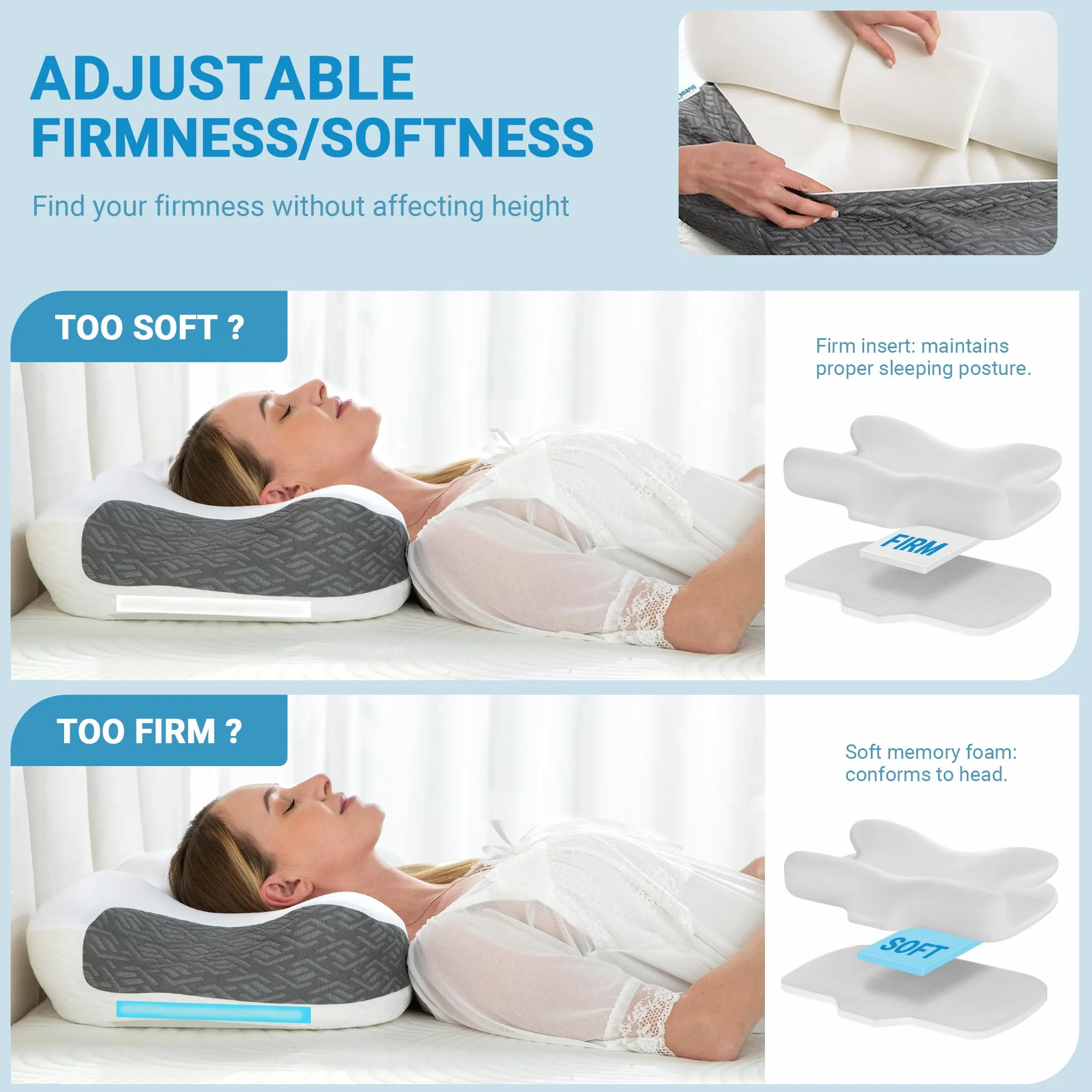 Elviros Poduszka CPAP Memory Foam, ergonomiczna, regulowana wysokość i twardość, dla użytkowników CPAP, kompatybilna z różnymi maskami, dla osób śpiących na boku, plecach i brzuchu