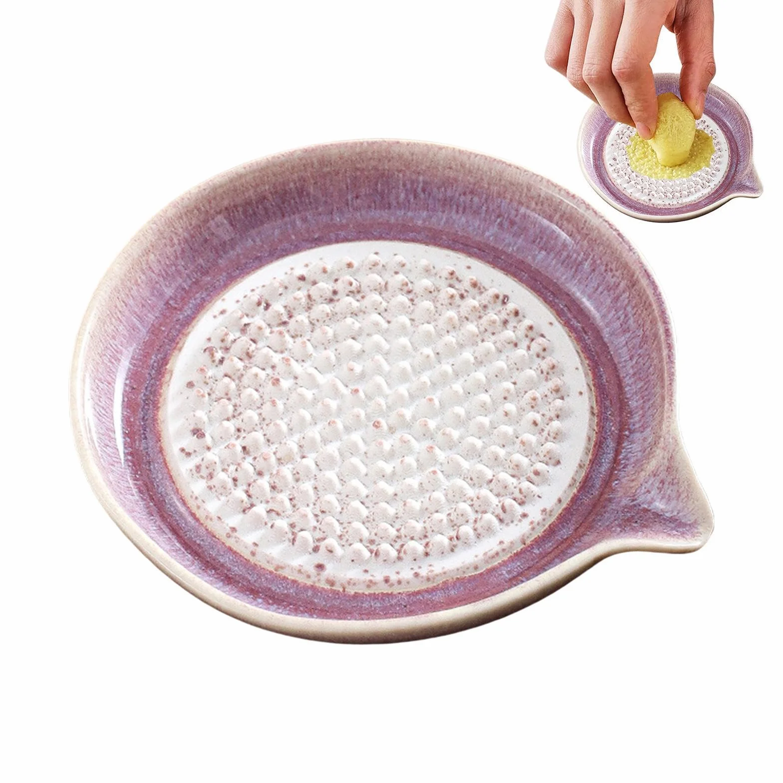 Ceramiczny talerz do tarcia czosnku - naczynie do mielenia przygotowywania potraw | Gradientowa powierzchnia glazury z teksturowanym wzorem zębów, uniwersalne narzędzie rozgniatania imbiru, cebu