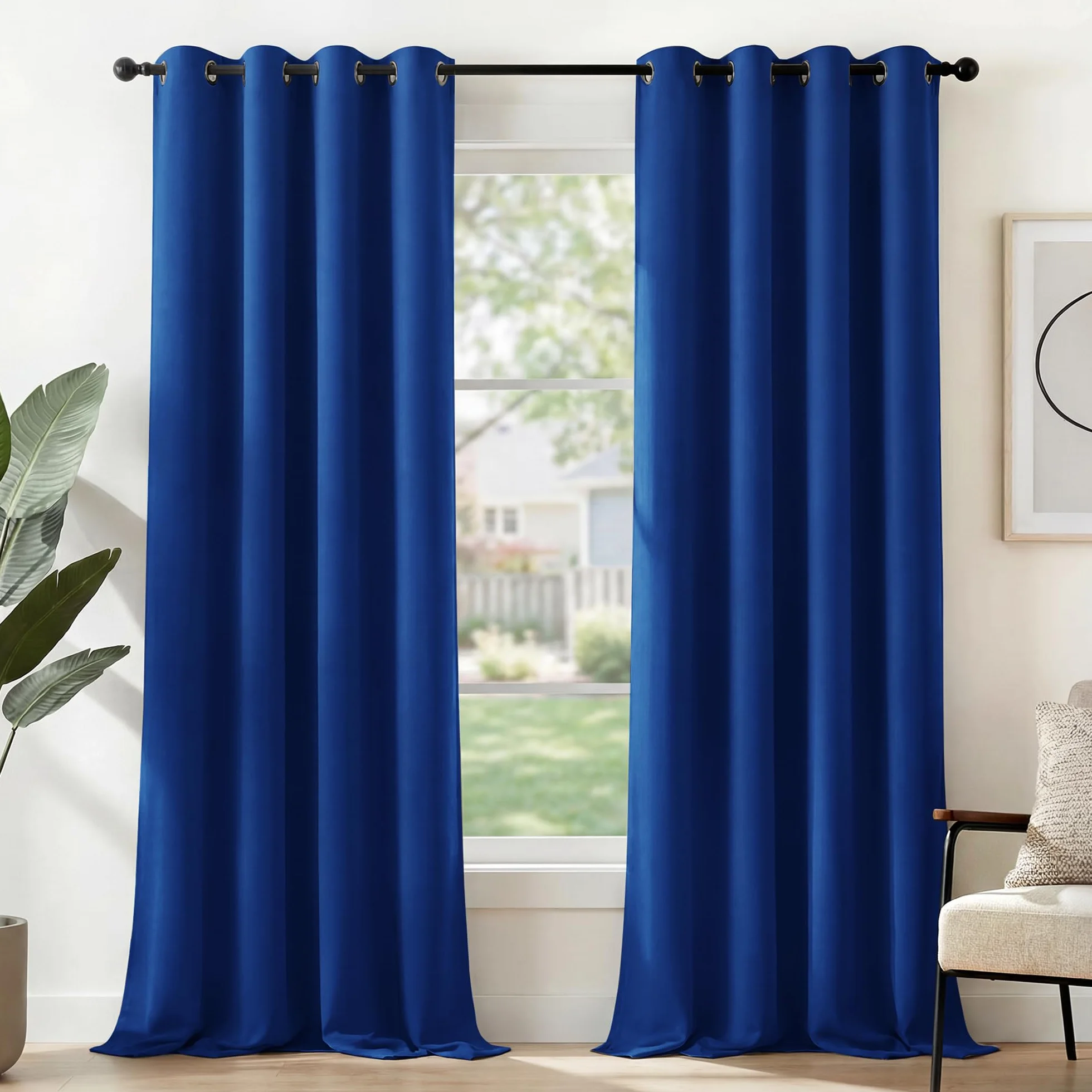 Deconovo Zasłony zaciemniające z izolacją termiczną, zasłony do salonu i sypialni, nowoczesny design z oczkami, 140 × 245 cm (szerokość x wysokość), królewski niebieski, 1 sztuka