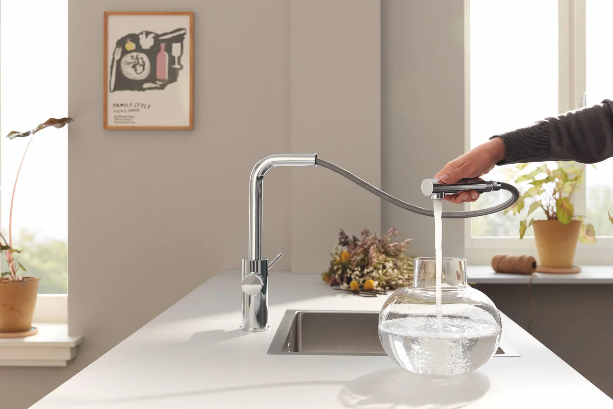 Grohe Blue Pure Minta, bateria do zlewu kuchennego, wyciągana, z 5-stopniowym filtrem, rozmiar S i liczniki, chrom