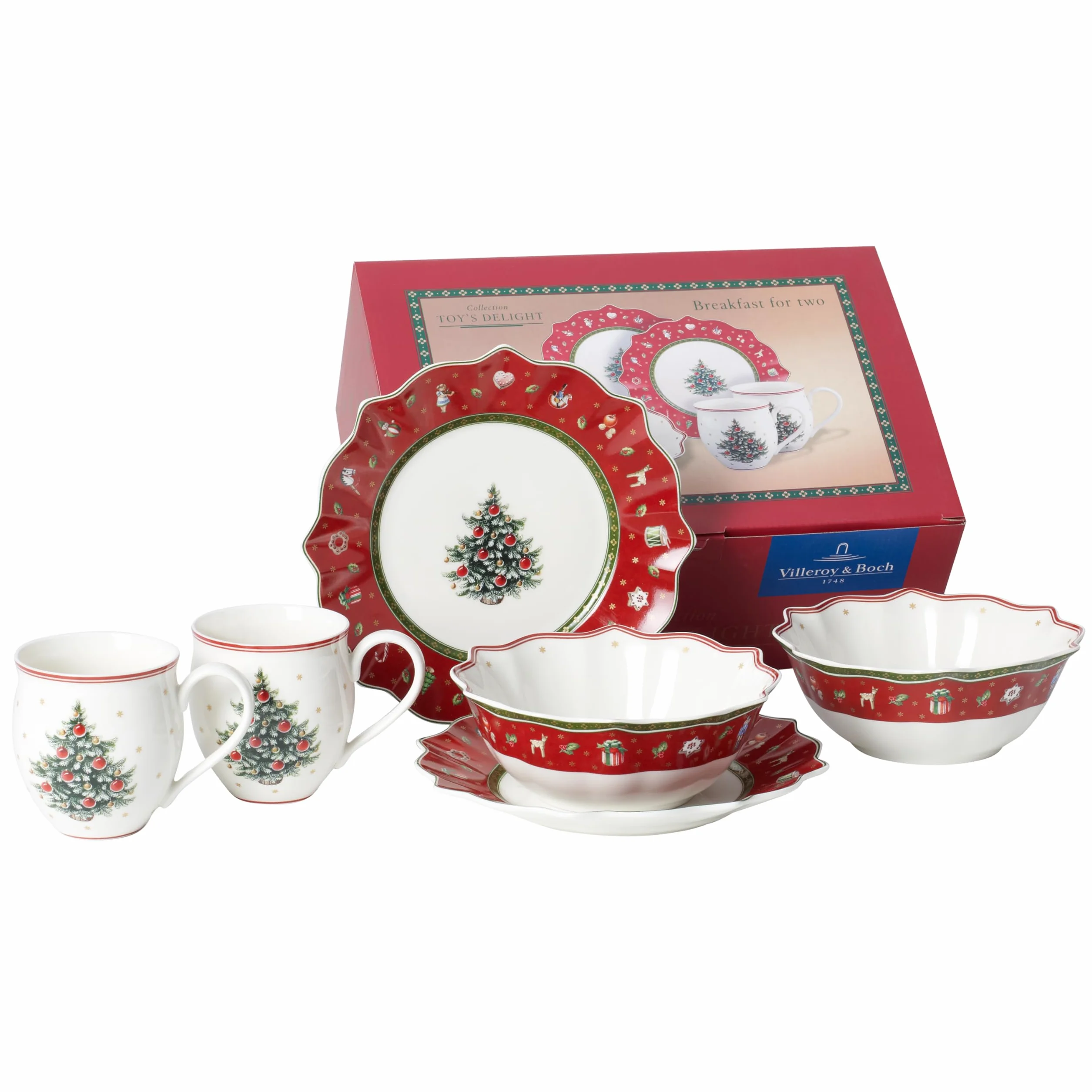 Villeroy & Boch Toy's Delight Serwis śniadaniowy dla maksymalnie 2 osób „Breakfast for Two”, 6-częściowy, porcelana premium, czerwony