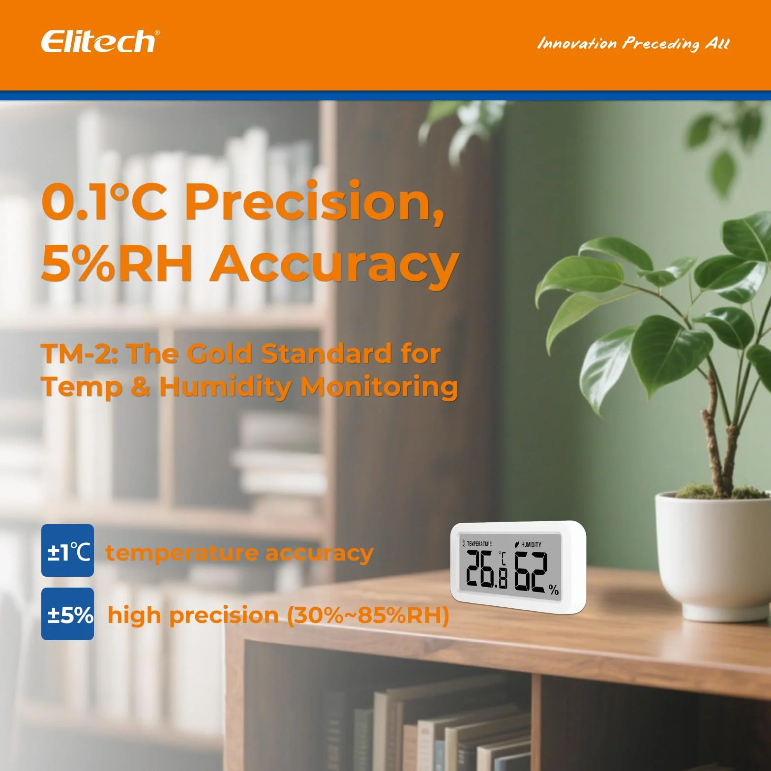 Elitech 2Pack TM-2 Termometr do lodówki, monitorowanie temperatury i wilgotności, mocowanie magnetyczne i zaczep, energooszczędny, idealny do zamrażarki, szafy spiżarni, komory chłodniczych