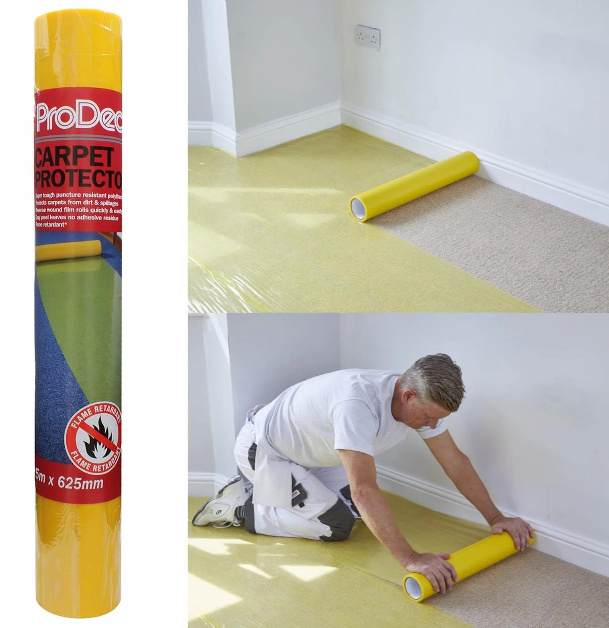 ProDec Carpet Protector Roll - Mocny samoprzylepny plastikowy ochraniacz na dywan, w pełni wodoodporny, wytrzymały ochraniacz na schody, przezroczysty plastikowy ochraniacz na podłogę z lepkim spodem
