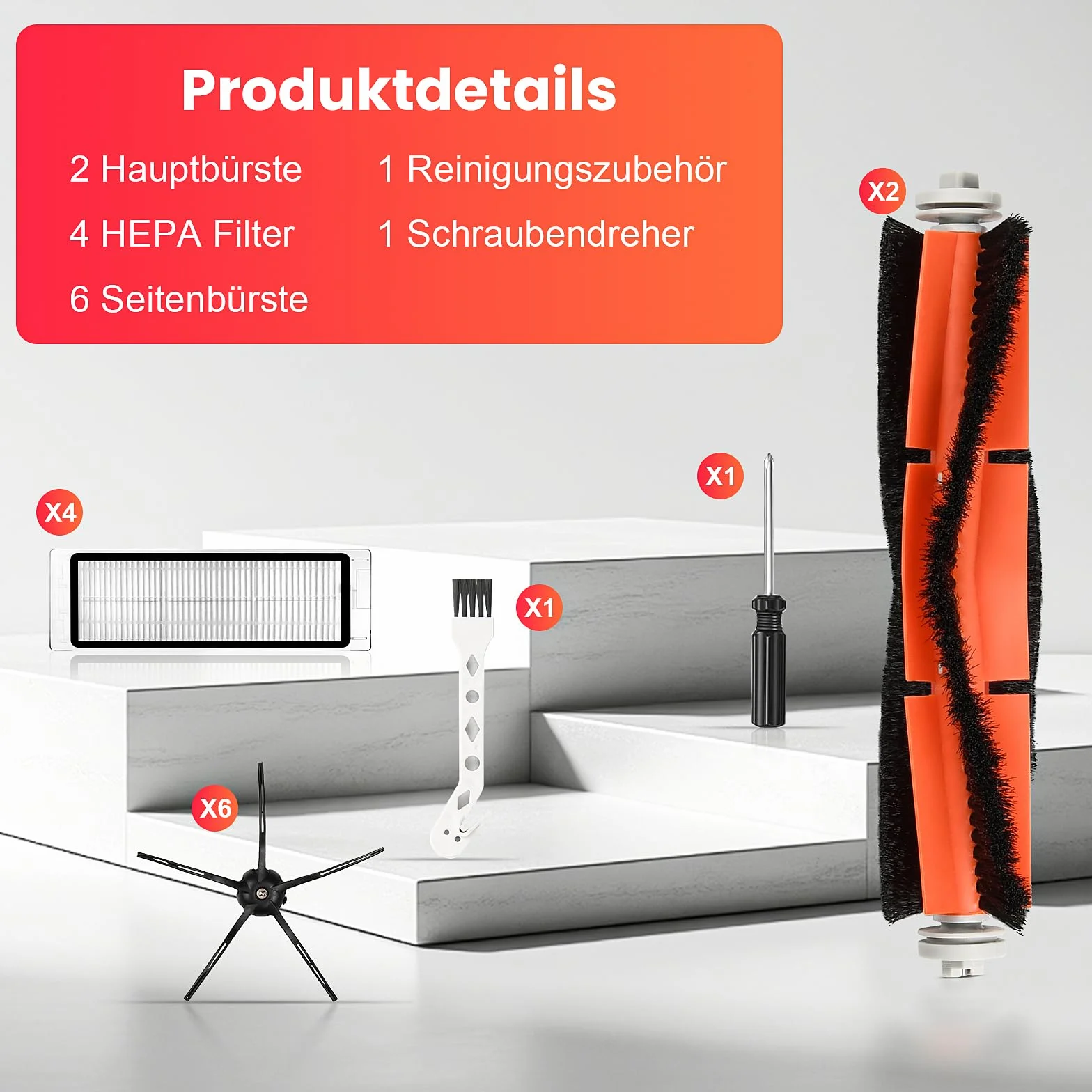 Akcesoria do odkurzacza robota Xiaomi Roborock S6 / S5 Max / S5 / S6 Pure / S6 Maxv / S60 / S65 części zamienne, 2 szczotki główne, 4 filtry HEPA, 6 szczotek bocznych, 1
