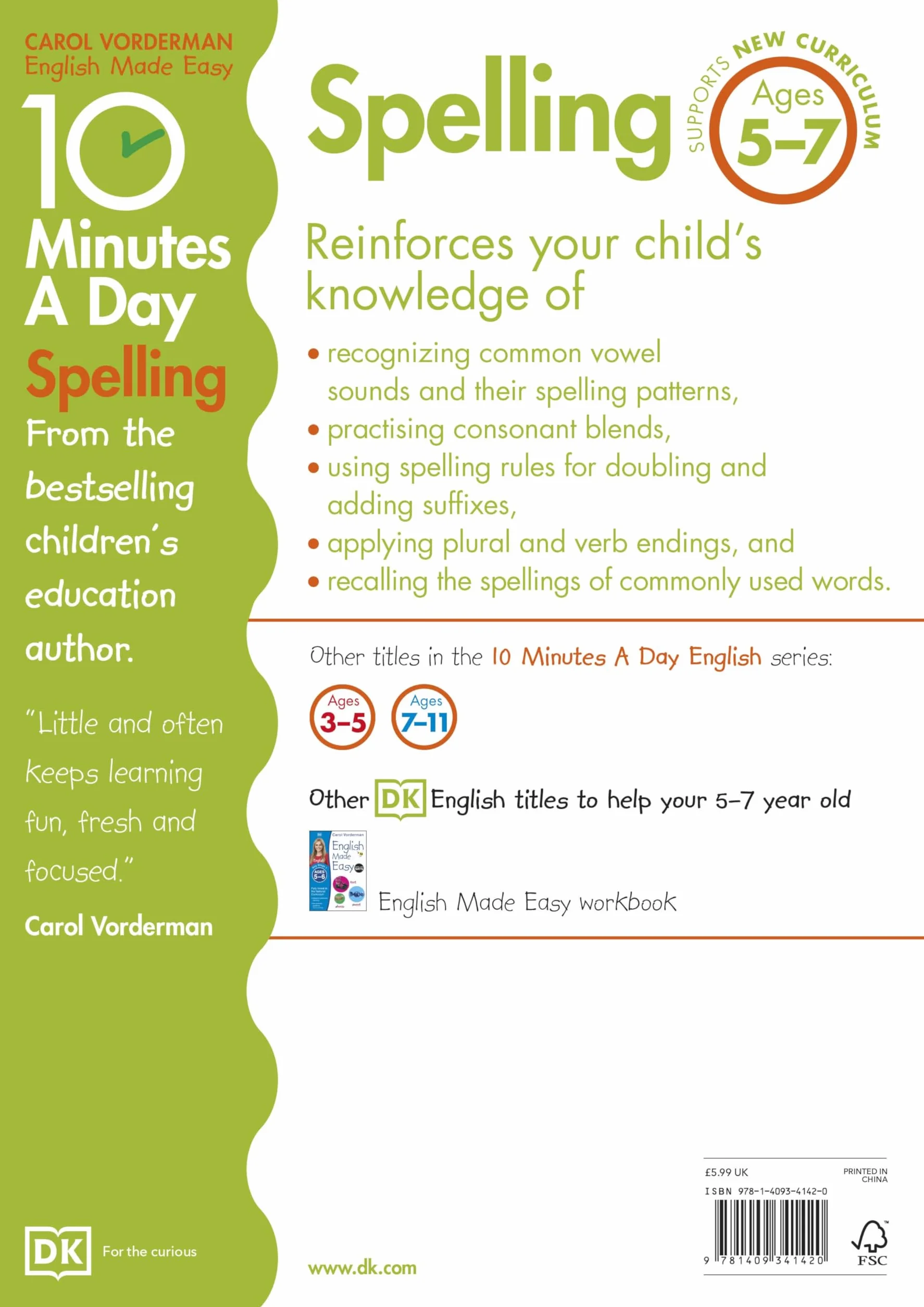 10 Minutes A Day Spelling, Ages 5-7 (Key Stage 1): Supports the National Curriculum, Helps Develop Strong English Skills