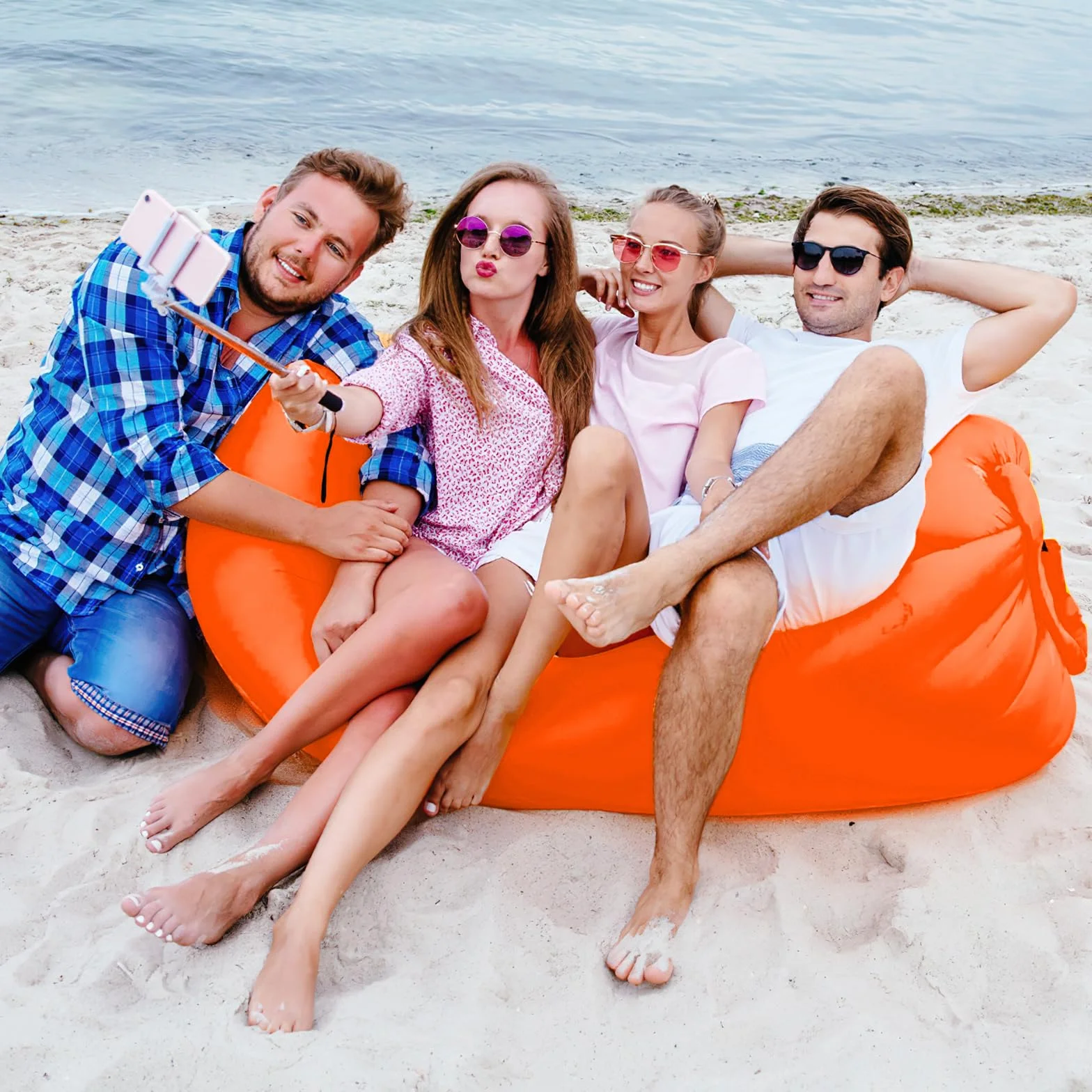Pufa powietrzna sofa dmuchana na kemping nadmuchiwany fotel plażowy pomarańczowy M