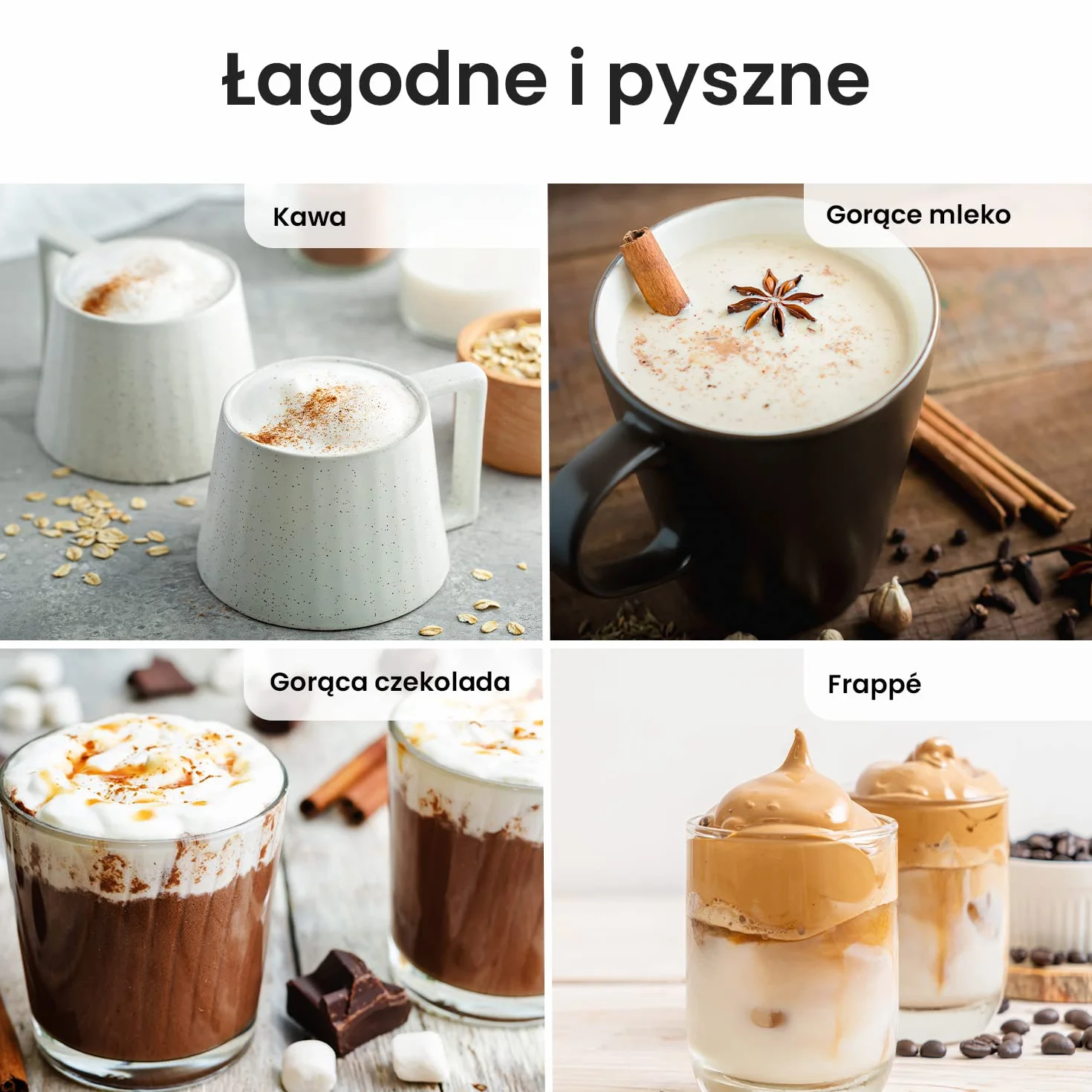 ProBreeze Elektryczny Spieniacz do Mleka 4w1 na Ciepło i Zimno, Podgrzewacz Ubijacz, Mikser do Śmietanki, Cichy, do Kawy Cappuccino Frappe Gorącej Czekolady, Czarny