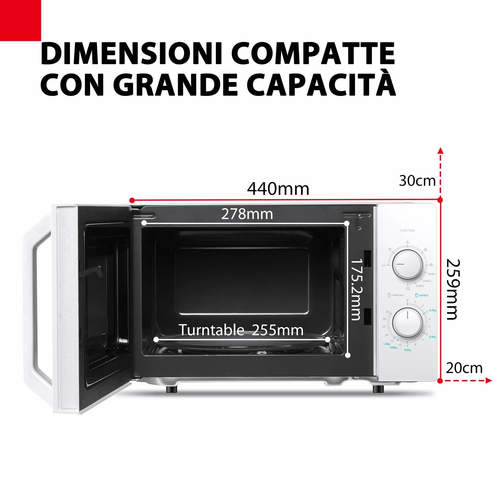 Toshiba MW2-MM20P(WH) standardowe kuchenki mikrofalowe, 20 l, 800 W, 5 poziomów mocy z praktyczną funkcją rozmrażania, oświetlenie wewnętrzne LED/białe