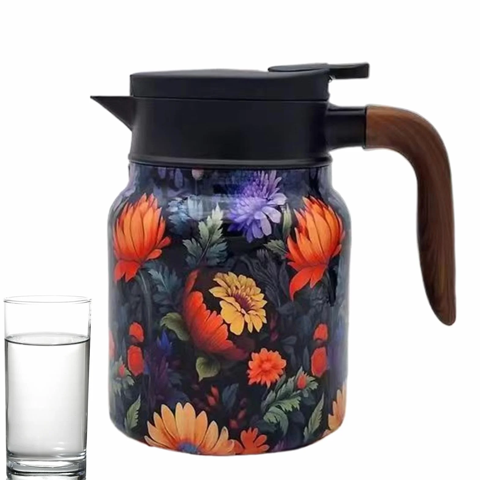 Termiczne dzbanki do herbaty, dozownik kwiatów w stylu retro, dozownik napojów do kawy, sitko do herbaty z eleganckim kwiatowym wzorem retro do utrzymywania kawy, herbaty i napojów gorących lub