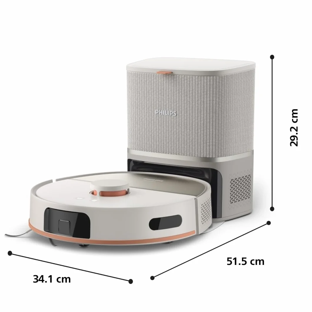 Philips HomeRun serii 5000 – robot odkurzająco-mopujący, 10 000 Pa, podwójne mopy, laserowa nawigacja, autoczyszczenie (S-bag®), app HomeRun, jedwabisty beż (XU5100/20)
