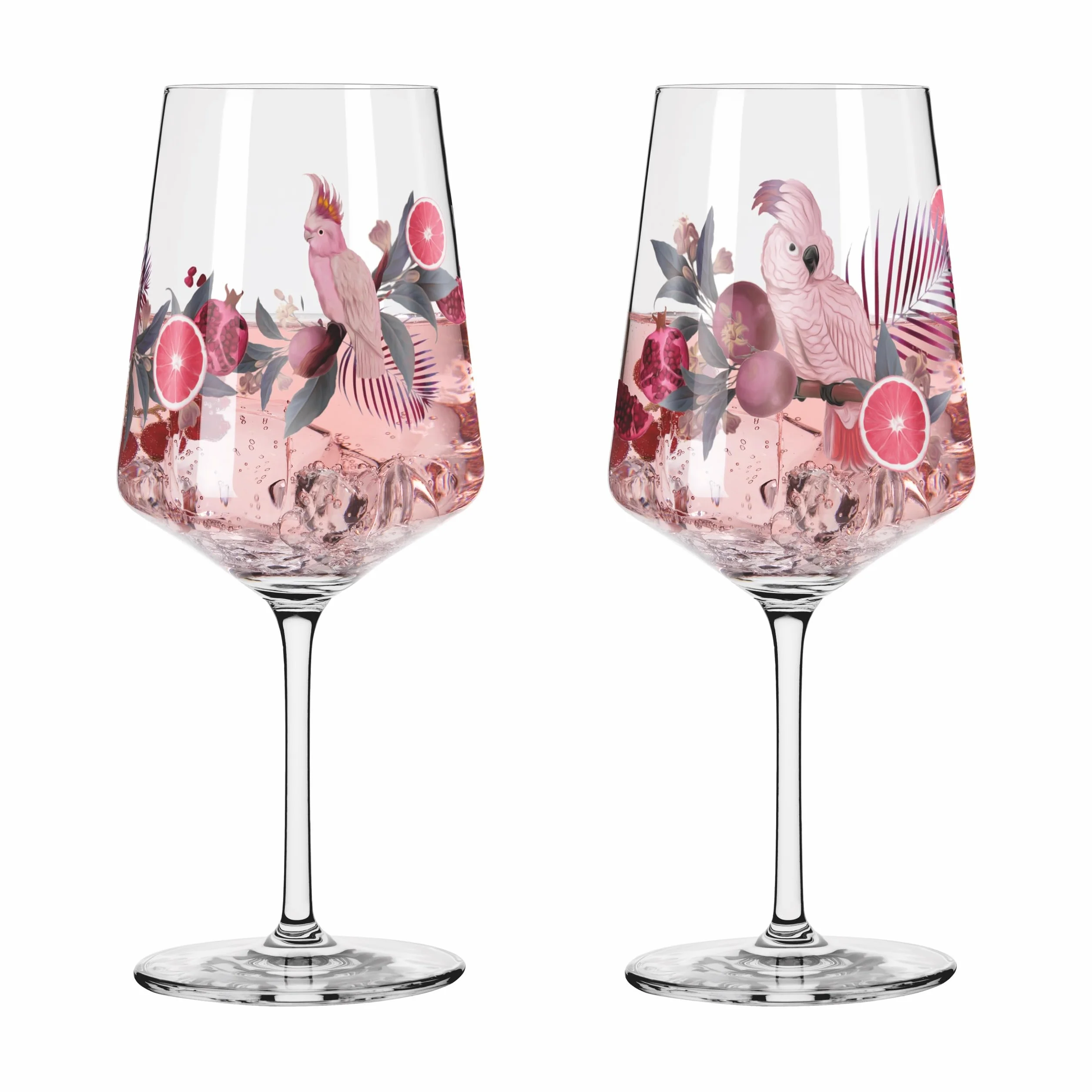 RITZENHOFF Kieliszek do aperitifu 500 ml zestaw 2 szt. seria Sonet letni motyw kakadu różowy szary