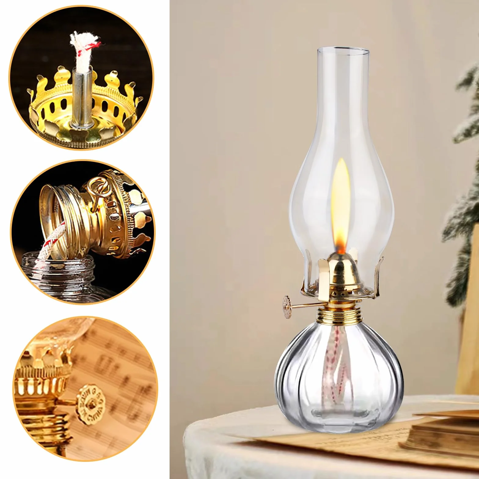 Szklana lampa naftowa do wnętrz, 2 sztuki lamp olejowych ze szkła, lampa naftowa w stylu vintage, klasyczne lampy naftowe z regulowanym płomieniem, lampa naftowa w stylu retro, lampa olejowa do