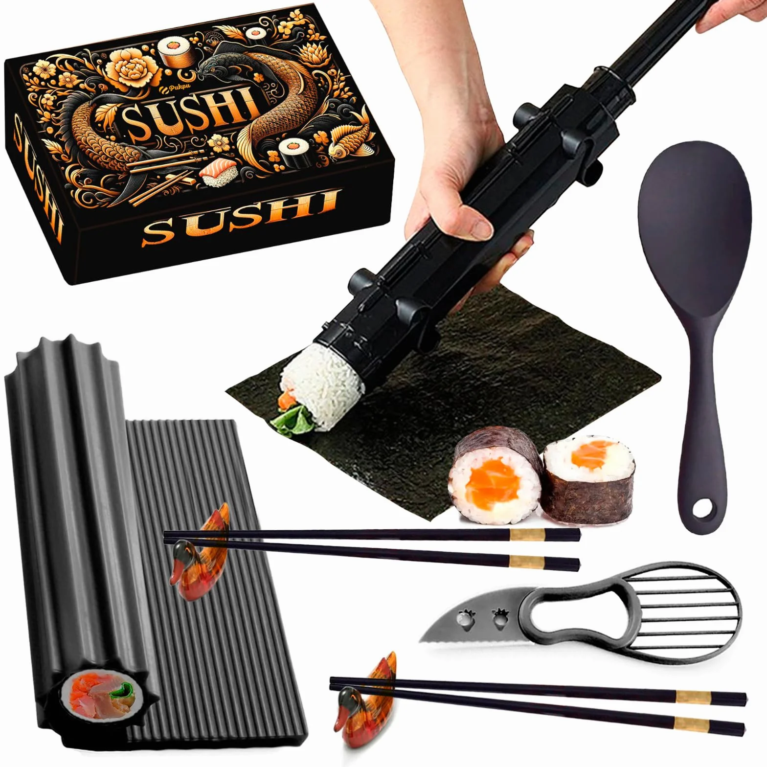 Kompletny Zestaw Do Sushi - Maker z Przyborami, Maszyną, Formami i Rolkami - Idealny na Prezent lub Profesjonalny Pakiet