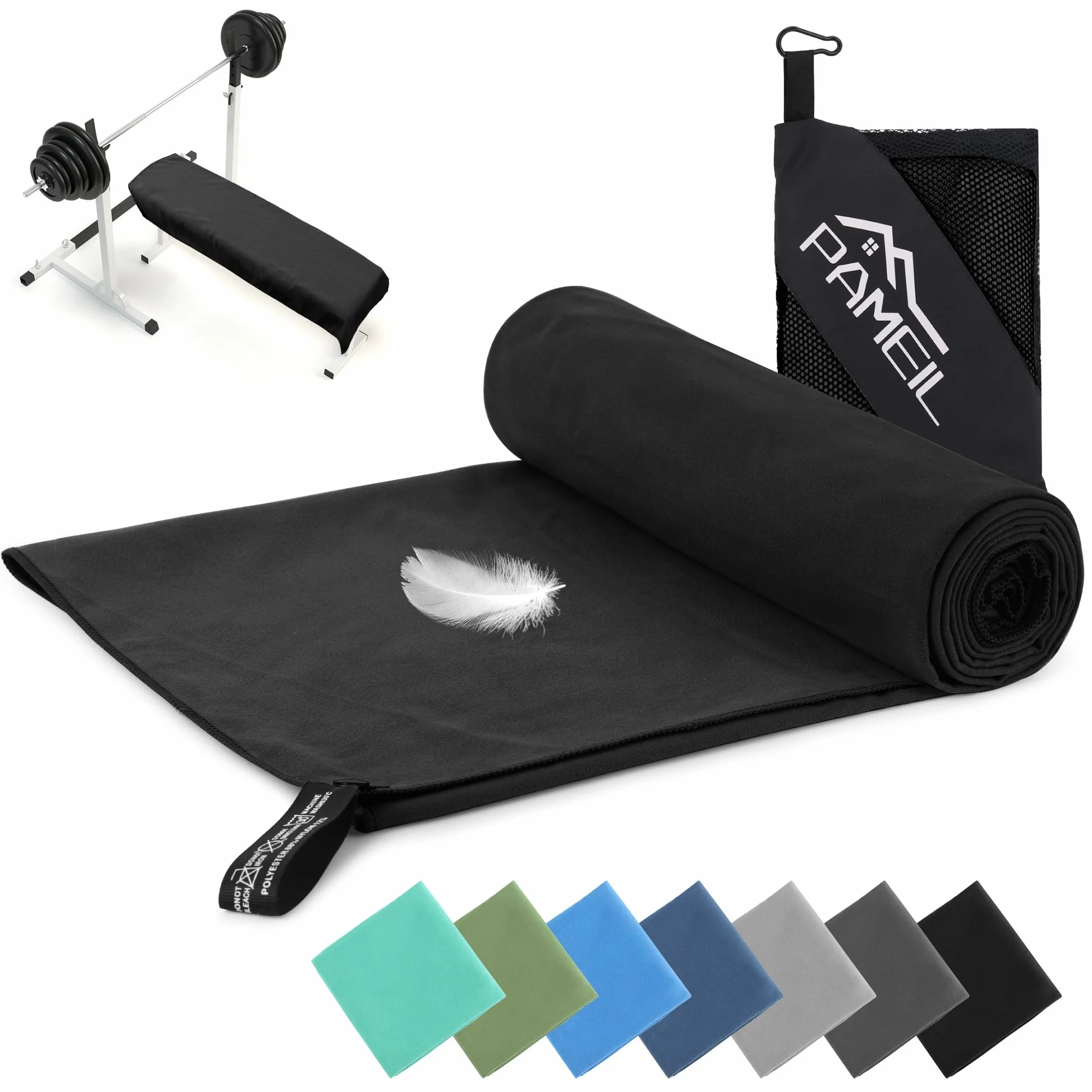 Pameil Ręcznik z mikrofibry, duży 100 x 200 cm, ręcznik plażowy, kompaktowy i szybkoschnący, do fitnessu, sauny, sportu, podróży, na plażę, kemping, do aktywności na świeżym powietrzu