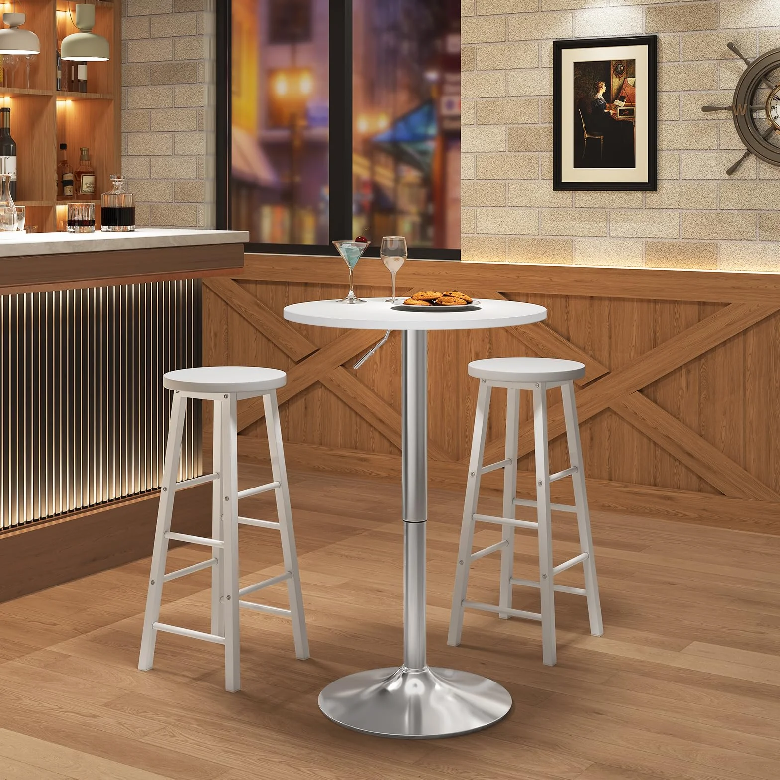 WOLTU BT02ws stolik barowy, stół do bistro z płyty MDF, kolor biały