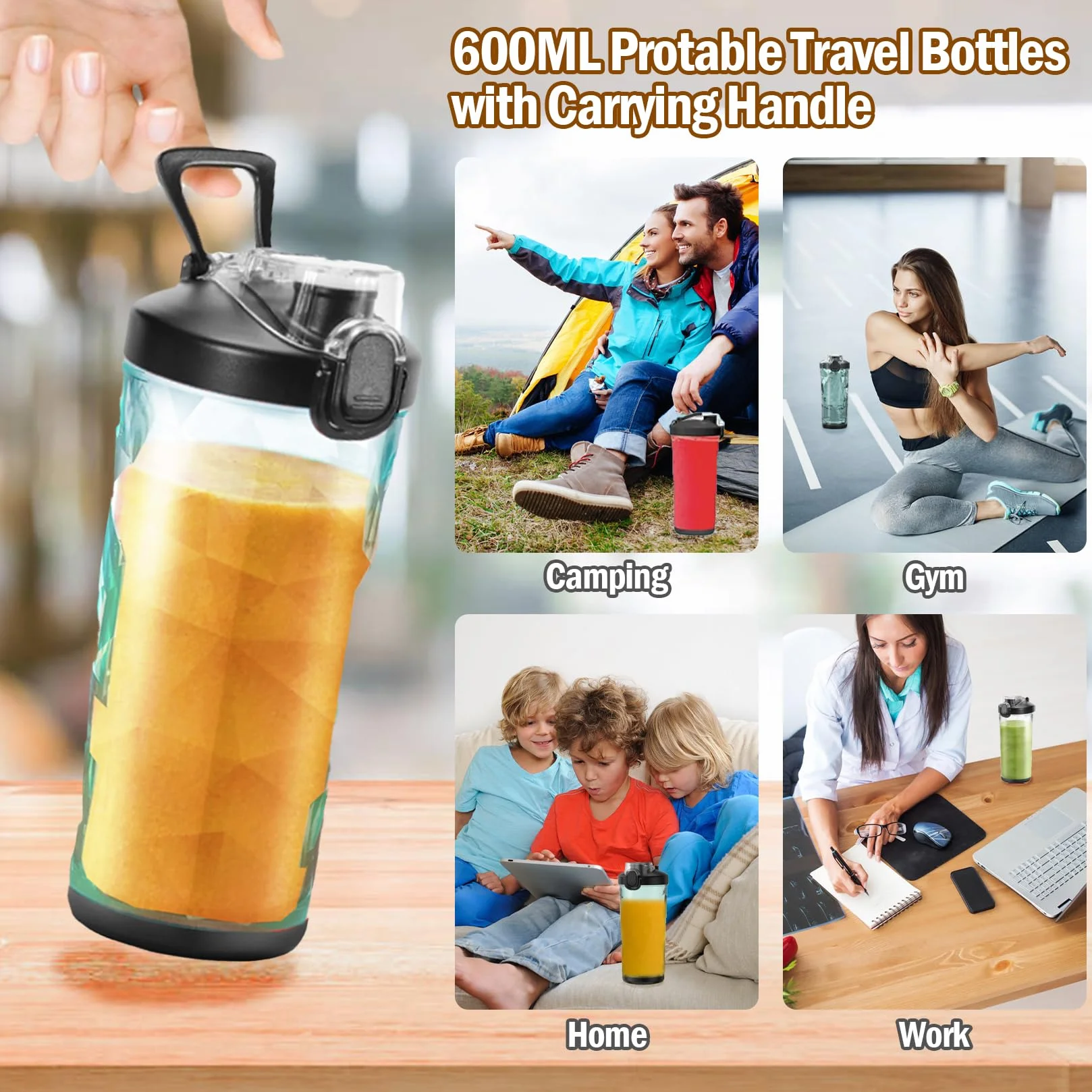 Idota Przenośny Mikser 600 ml USB Ładowany 6 Ostrzy Czarny