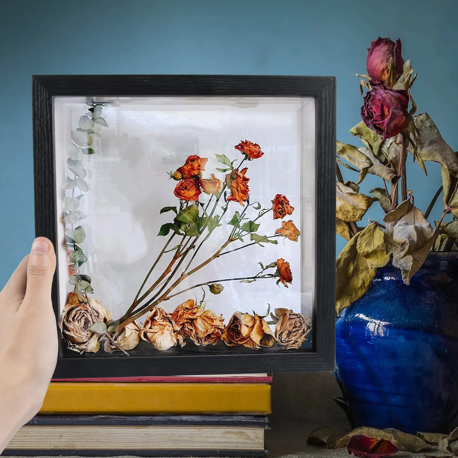 Ramka do cieni 20 x 20 cm, czarne, głębokie ramki do rękodzieła 3D, głębokie ramki obrazów z ekspozycją pudełkową, idealna do pamiątek, zdjęć, kwiatów, medali, biletów, montażu na stole lub na