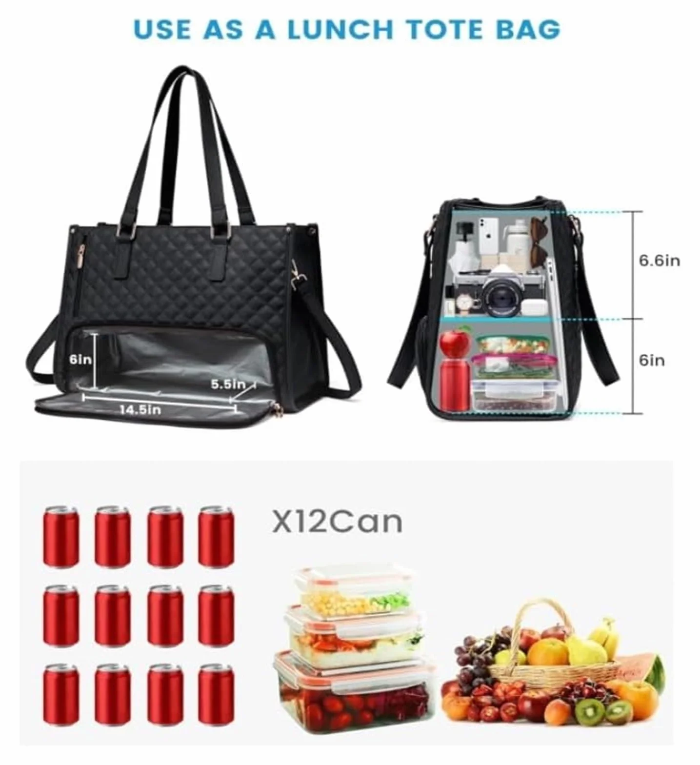 The Ultimate 2 w 1 torba na lunch typu tote combo, torba robocza w 1 torba na lunch, torba na komputer, biuro (czarna)