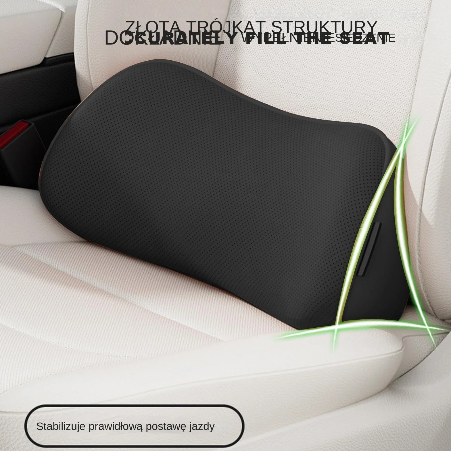 Memory Foam Lumbar Pillow Car Back Support with Adjustable Strap Non-Slip Cushion