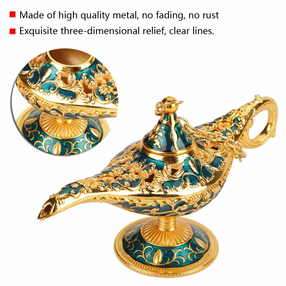 Aladdin lampa, Aladdin orientalna dekoracja, Aladdin Magic Genie metalowa rzeźbiona wydrążona legendarna lampa, puste światło Aladdin Magic Genie, Wishing Pot
