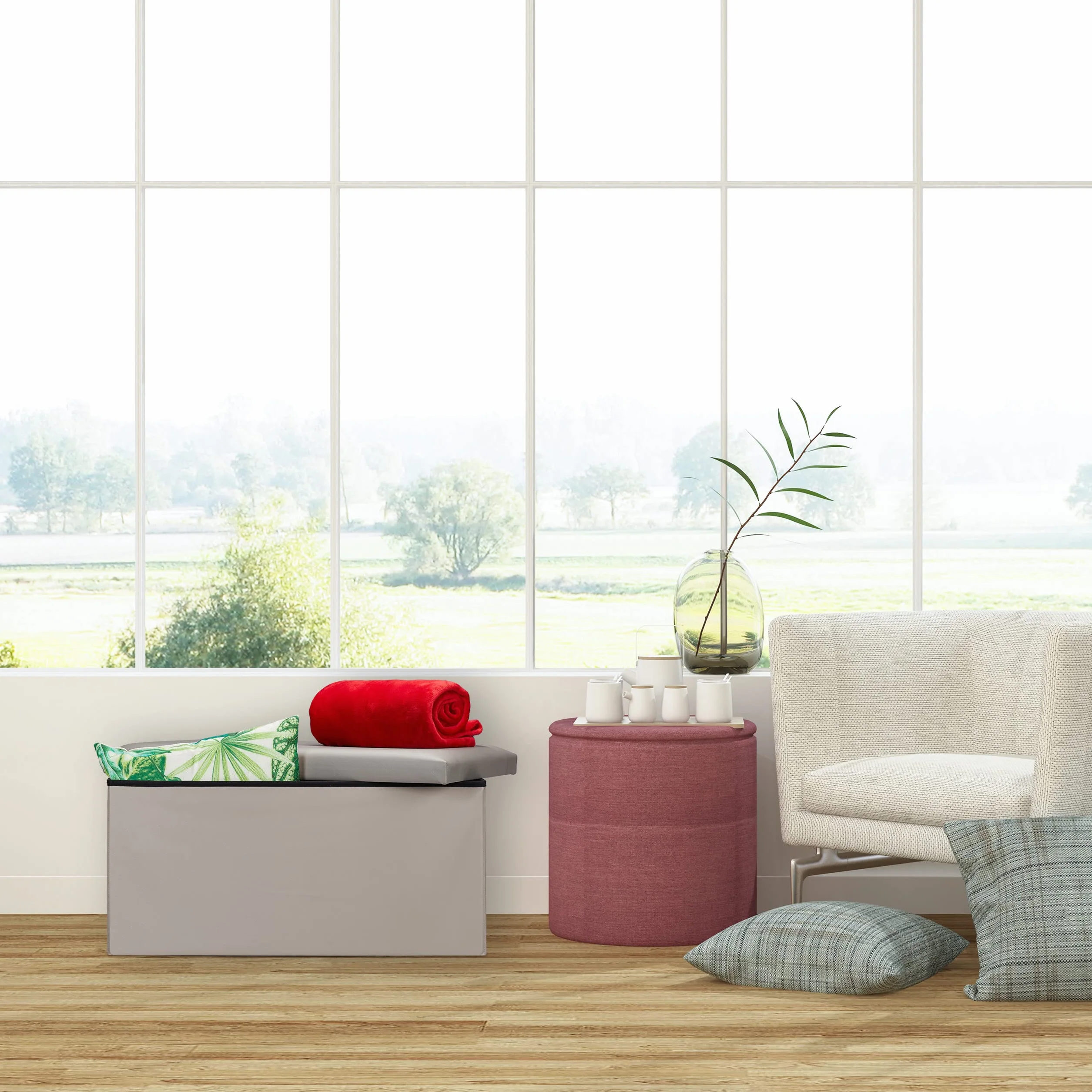 Relaxdays, składana, korytarz, sypialnia, wys. x szer. x gł.: 37,5 x 76,5 x 38,5 cm, szara, ławka do siedzenia z miejscem do przechowywania tapicerowana sztuczną skórą