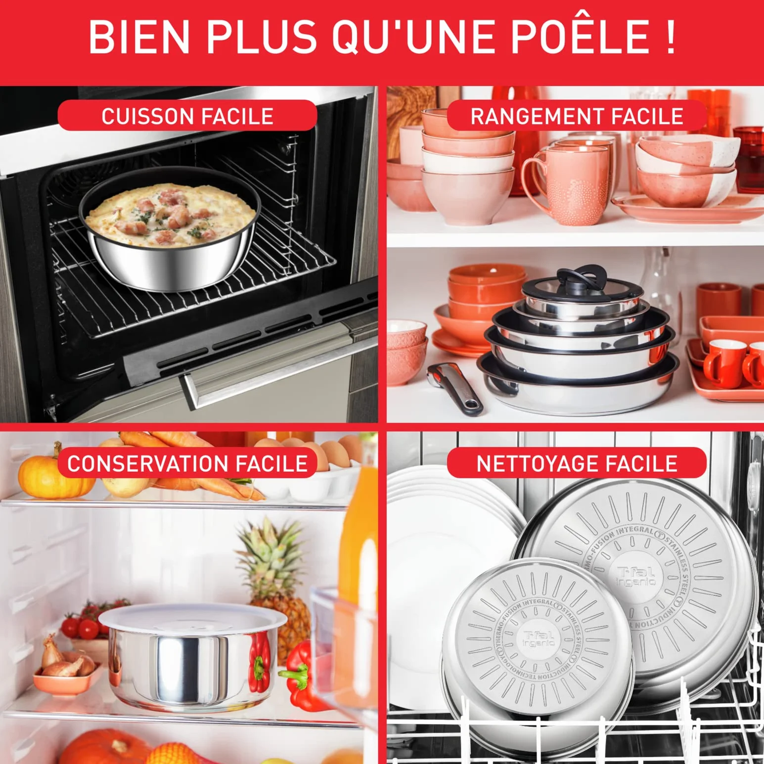 TEFAL Ingenio Preference 13-częściowy zestaw patelni do układania, stal nierdzewna, nadaje się do indukcji, uniwersalne patelnie, oszczędność miejsca L9749532
