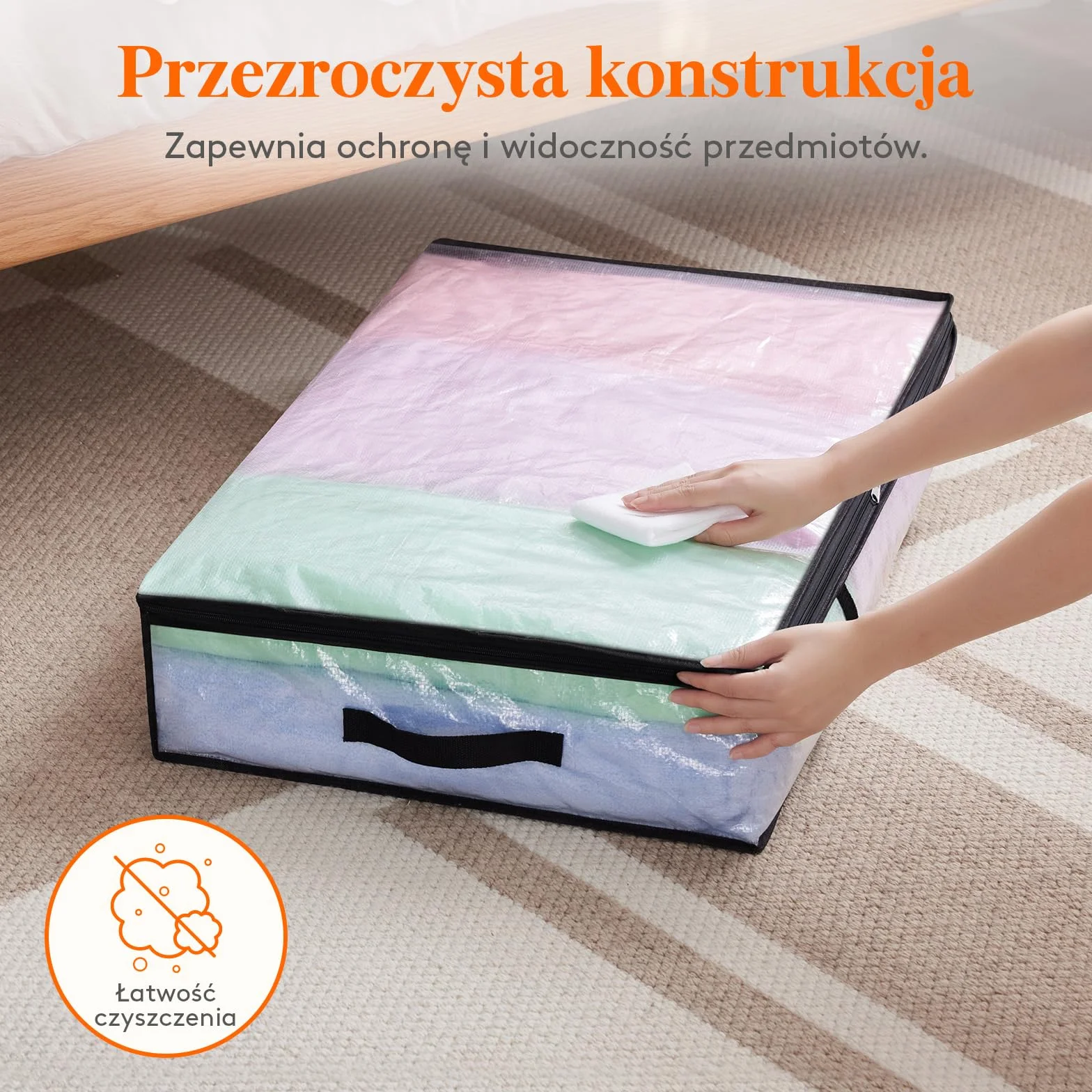 Lifewit Zestaw 4 przezroczystych toreb do przechowywania 60l, składany pojemnik do przechowywania pod łóżkiem z uchwytami, torba do przechowywania odzieży PP, poszwa na kołdrę do przenoszenia, ubrania