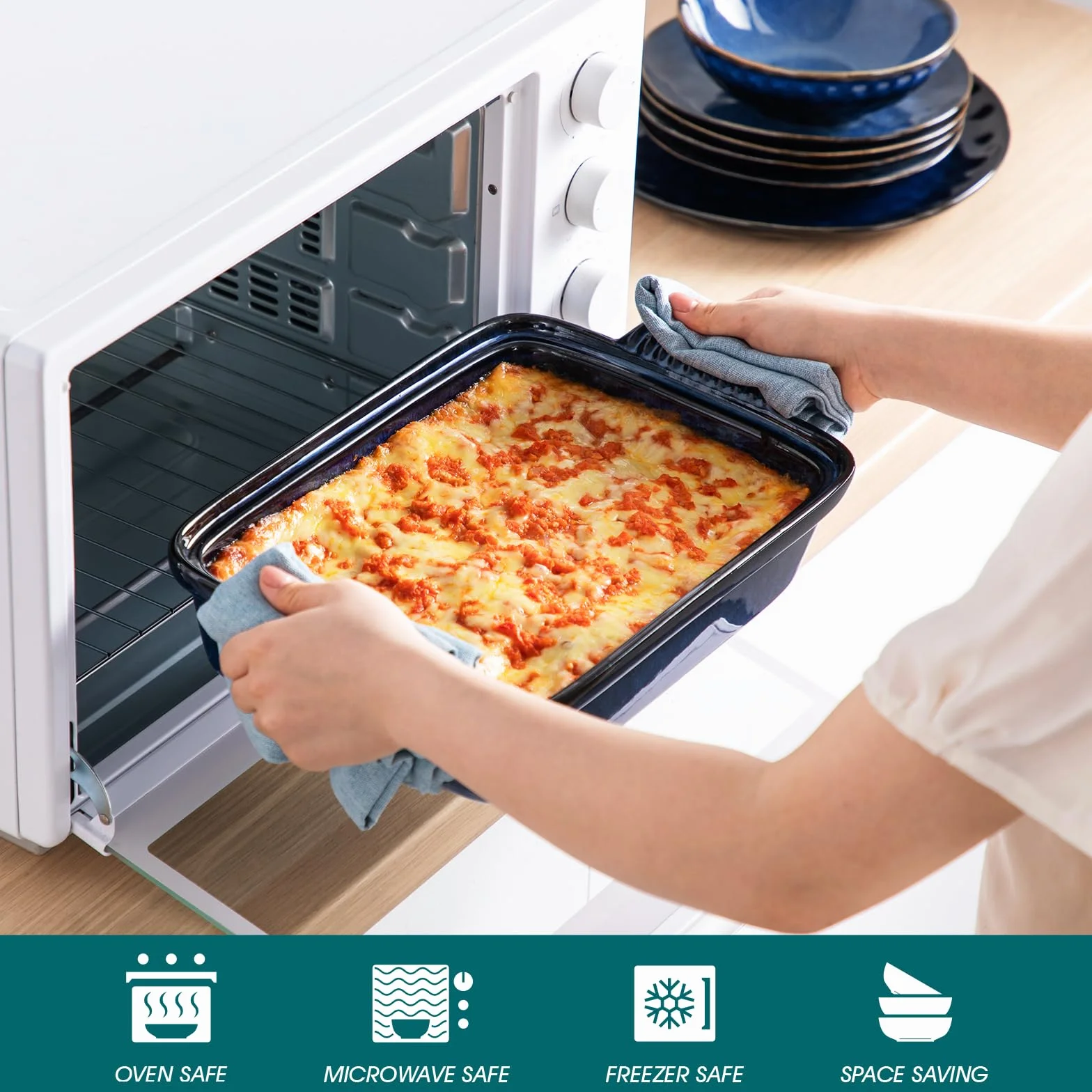 vancasso Gwiaździste naczynie do zapiekania z pokrywką, naczynie do zapiekania 3,8 l do piekarnika, forma do pieczenia 9 x 13 z uchwytami, duża patelnia do zapiekanek, patelnia do lasagne z pokrywką