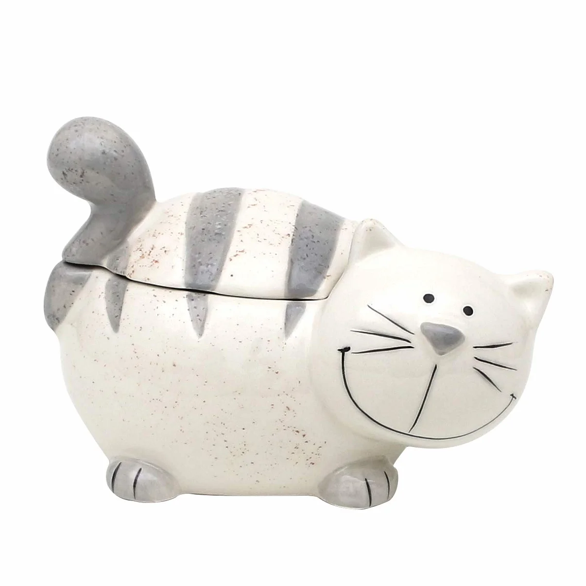 Dekohelden24 Ceramiczna puszka z pokrywką, jako kot, wymiary ok. 12 x 11 x 13 cm, szara