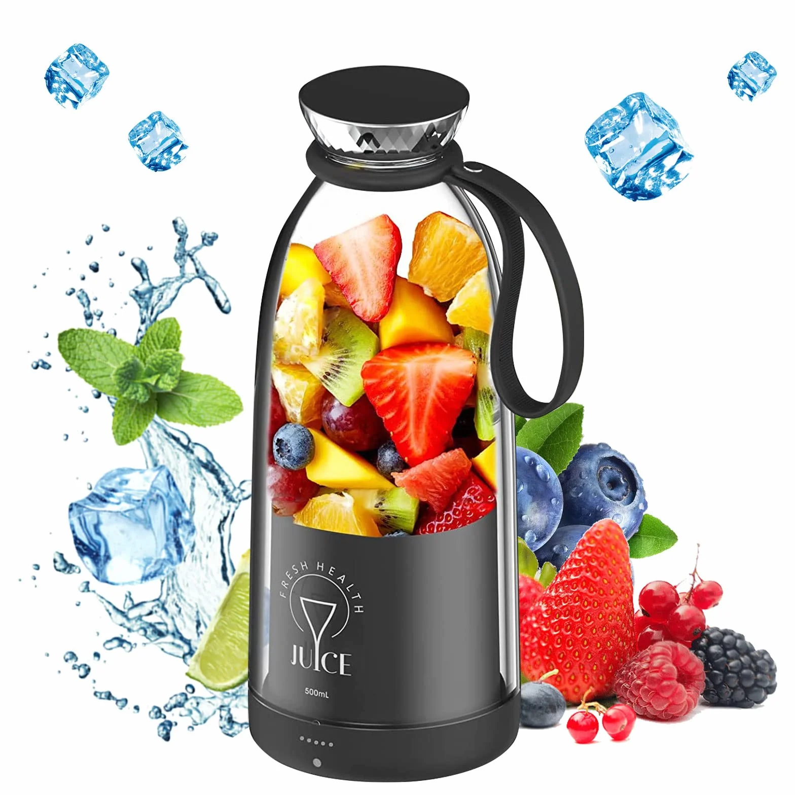 Mikser Smoothie Maker To Go,500 ml, przenośny mikser do ponownego ładowania, wielofunkcyjny mikser osobisty z 6 ostrzami ze stali nierdzewnej, butelka Fresh Juice do shakesów, soków, smoothie, podróży