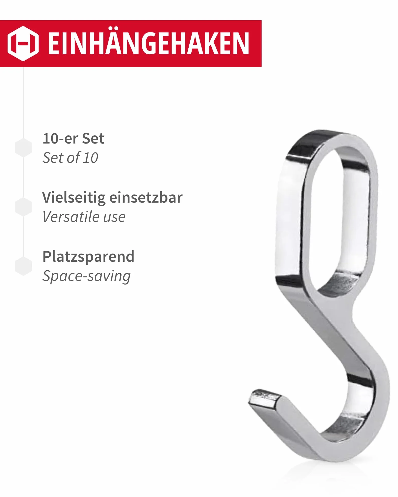 Gedotec Metalowe owalne haczyki do zawieszania drążka do szafy – 10 sztuk – 30 x 15 mm – chromowane – praktyczna funkcja haczyków do zawieszania – srebrny owalny haczyk do szafy na ubrania – haczyki